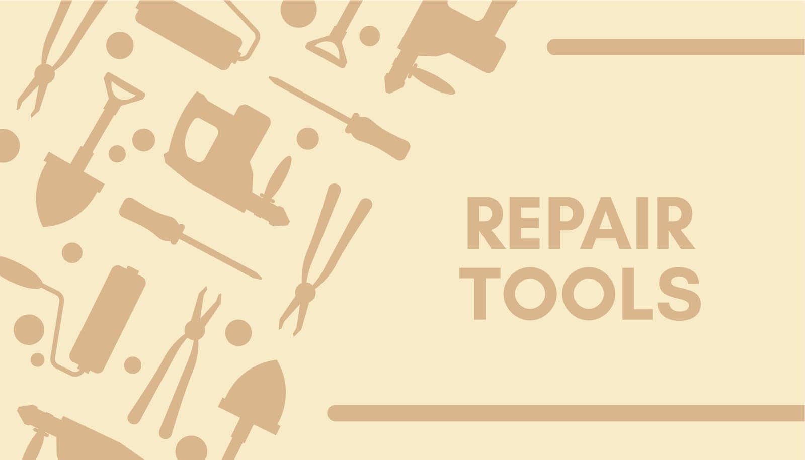 Instruments and repairing tools, fixing and maintenance. Handyman services. Gardening and carpentry, shovel and electronic appliances, drill and tongs. Banner vector in flat style illustration
