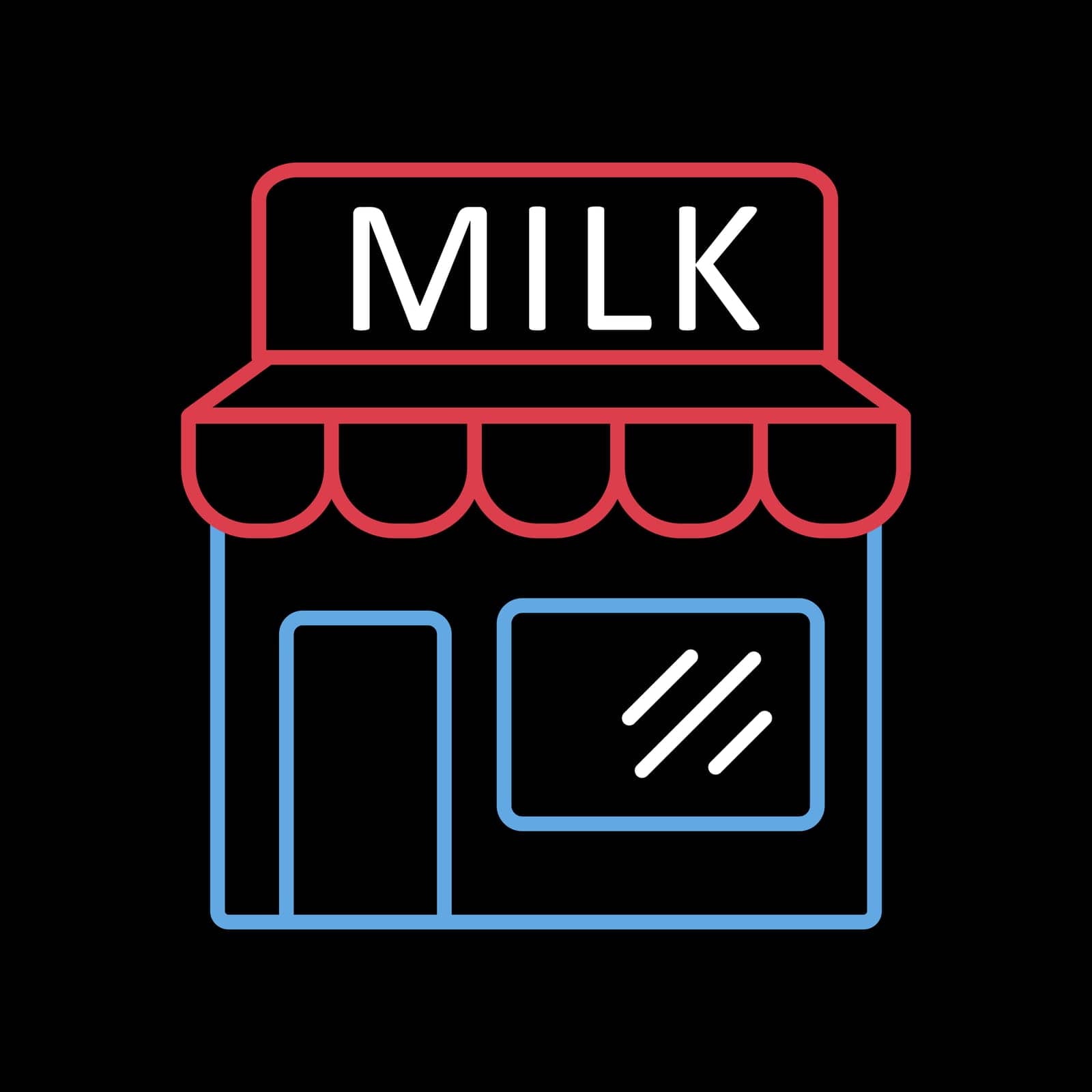 Dairy store facade vector on black background icon by nosik