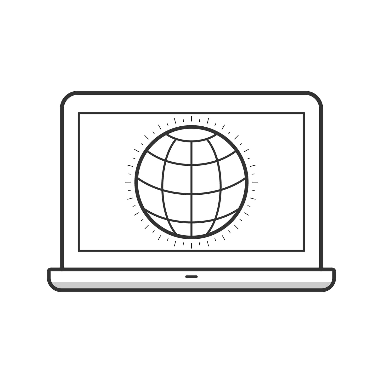 Web globe symbol on laptop screen. Digital learning icon. Vector illustration outline flat design style.