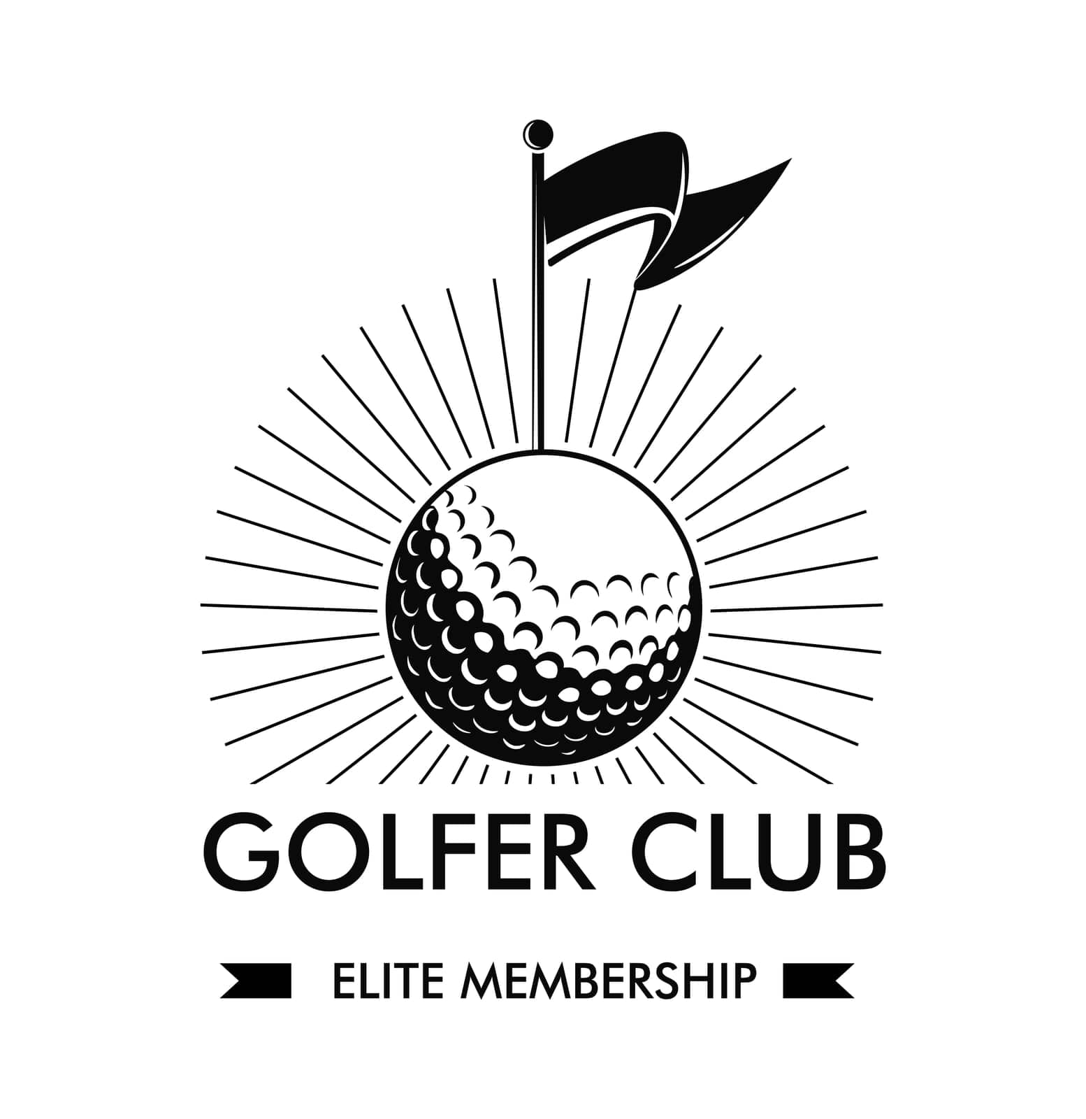 Golf club for golfers professional players. Isolated icon of ball and flag, elite membership for wealthy people. Entertainment and fun. Logotype or label, emblem or logo. Vector in flat style