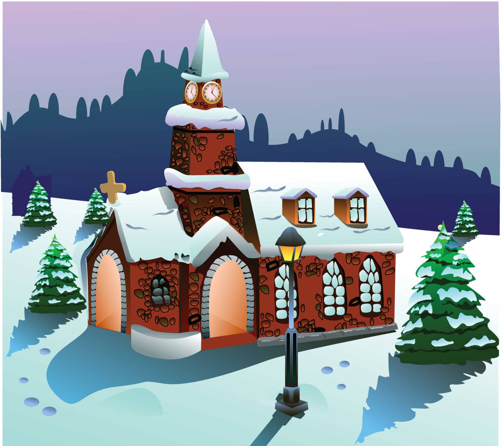 Vector illustration of a house on snow