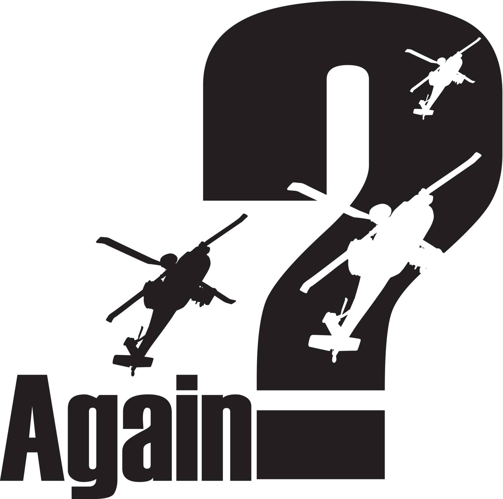 Anti war poster with question mark and flying helicopter silhouettes