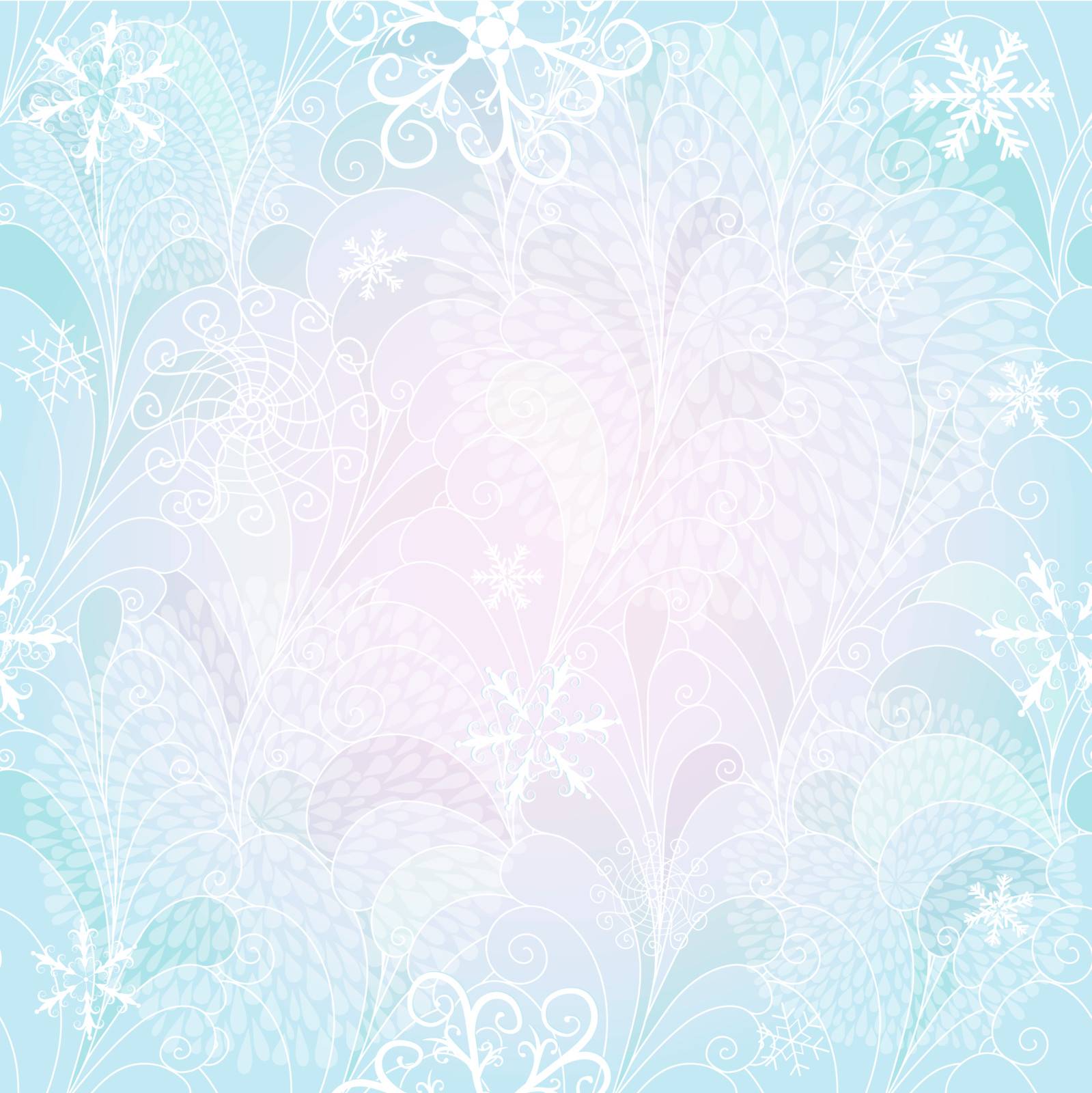 Seamless blue-white christmas pattern with chaotic snowflakes and fireworks (vector EPS 10)