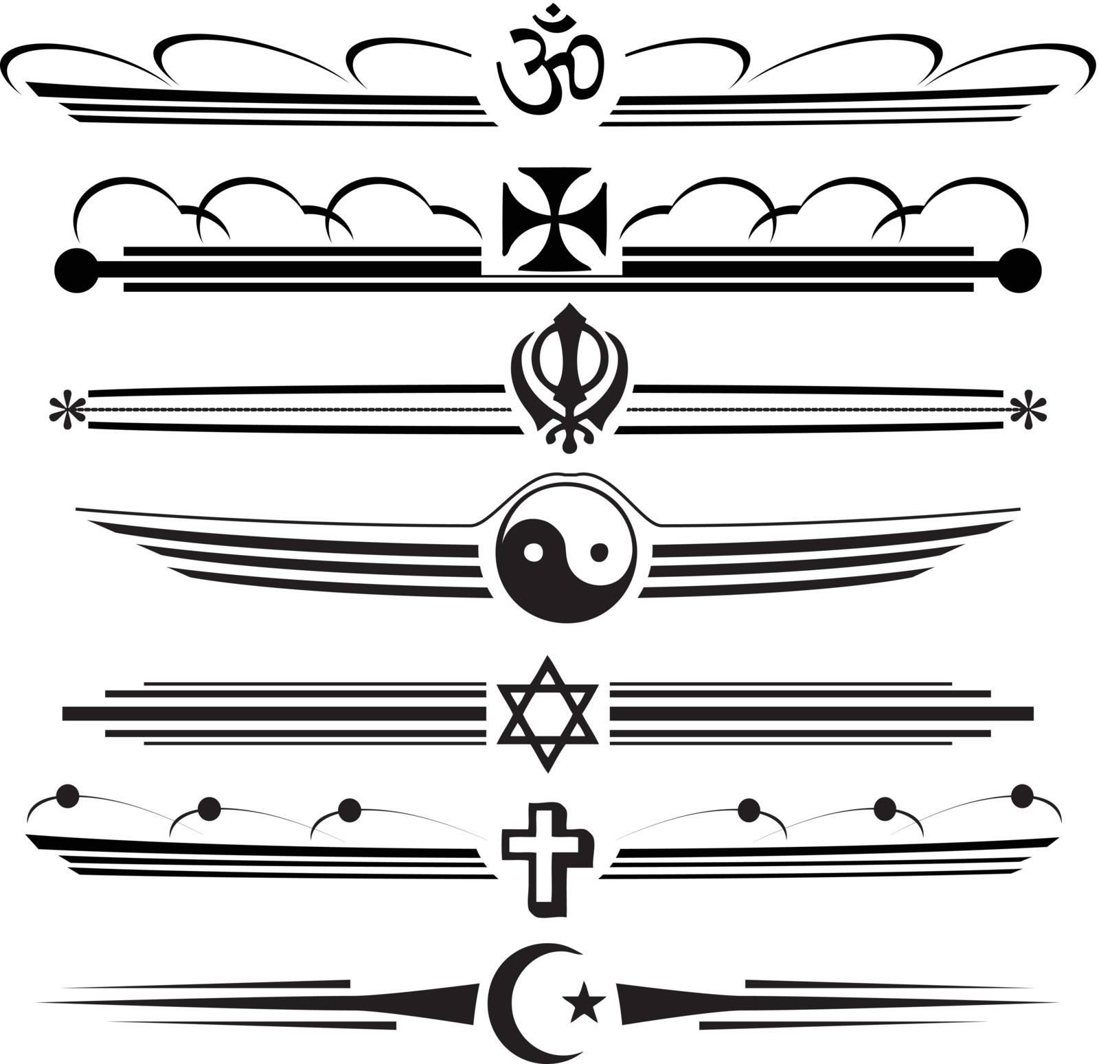 Symbols of different religions in a vintage design. Vector illustration.