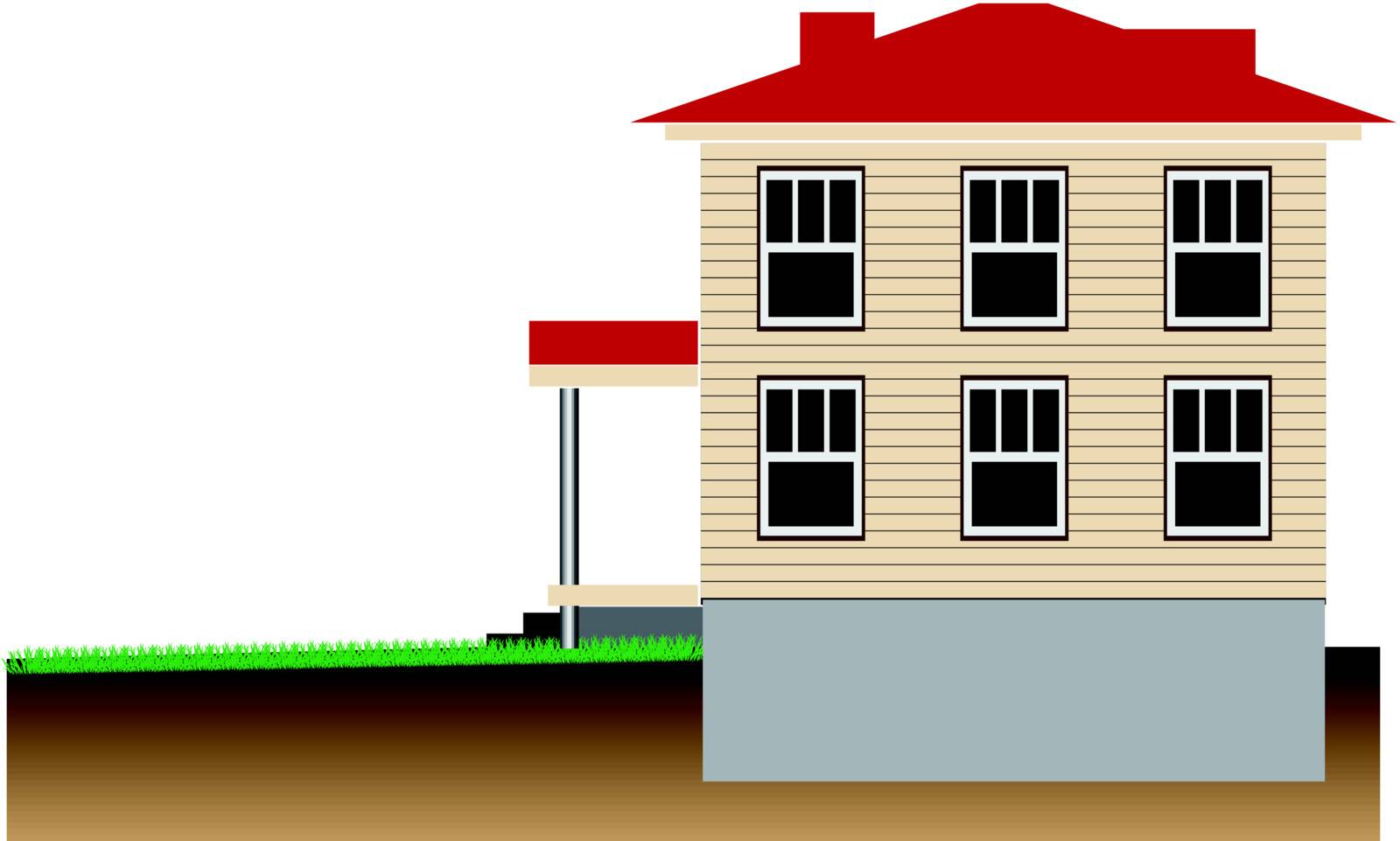 Residential house with a basement. Schematic representation. Vector illustration.