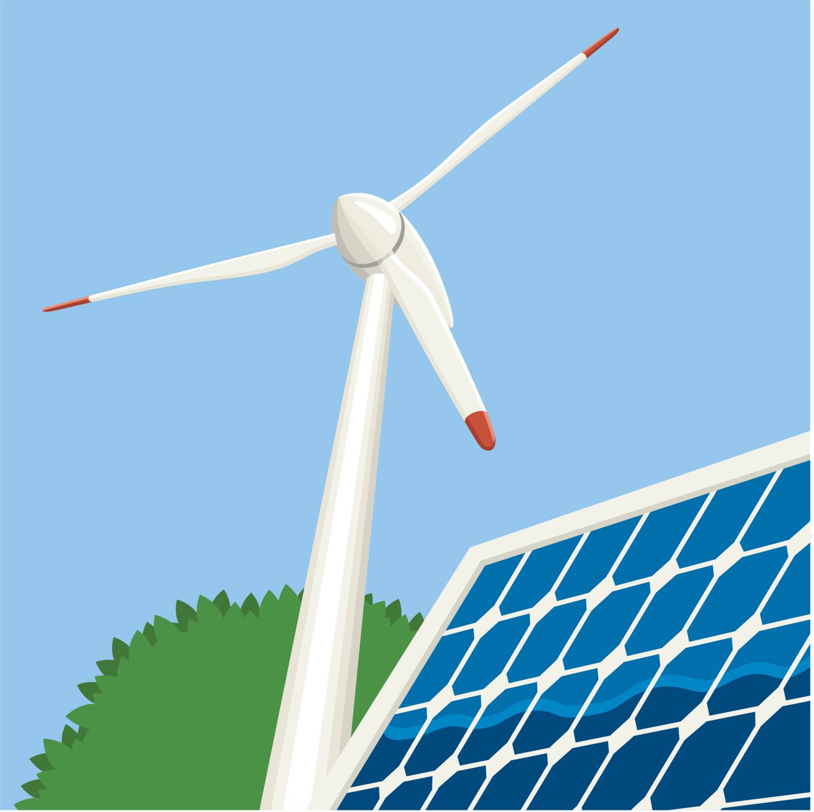 Vector illustration of a wind turbine and a solar panel.