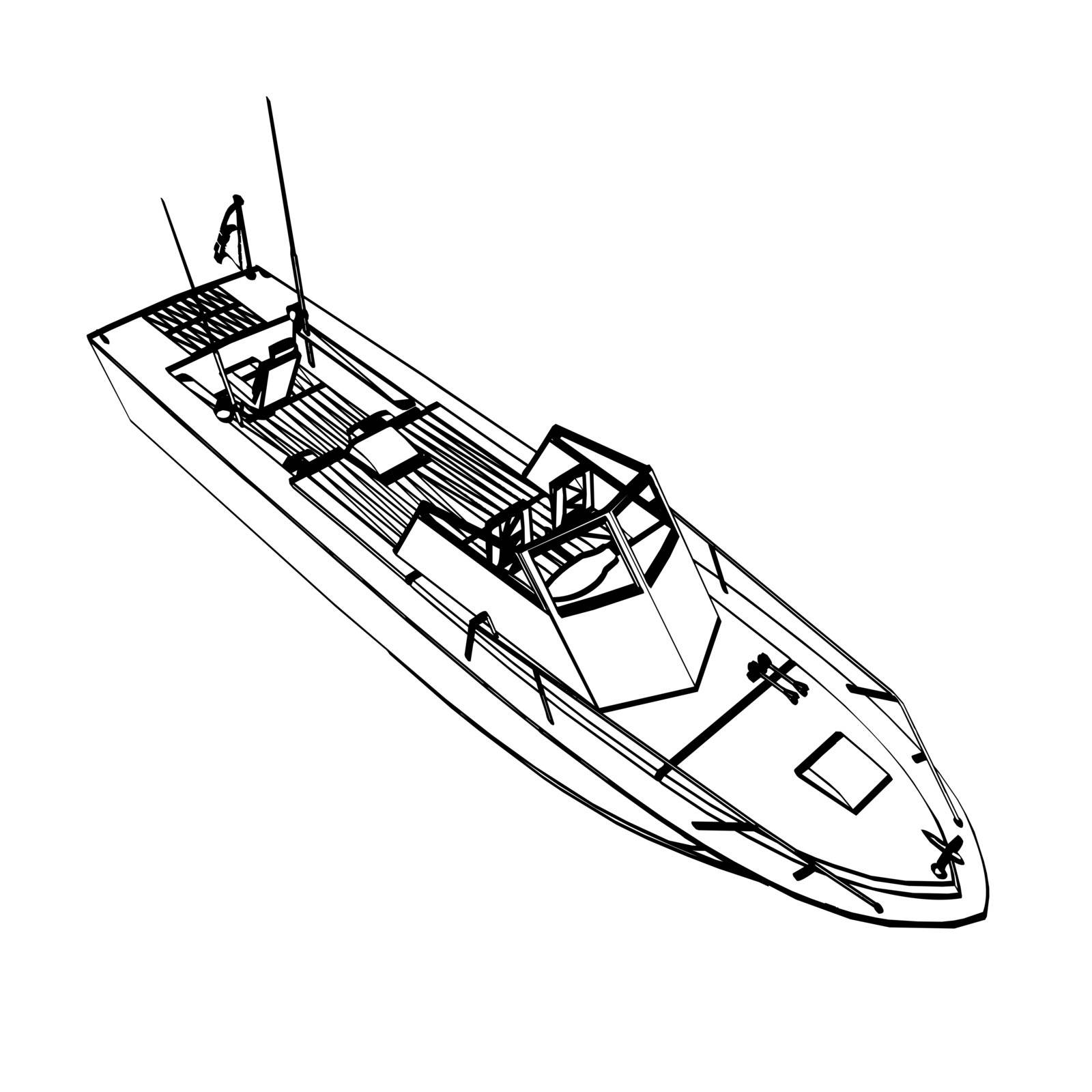 Motor fishing boat isolated on white. Vector illustration.