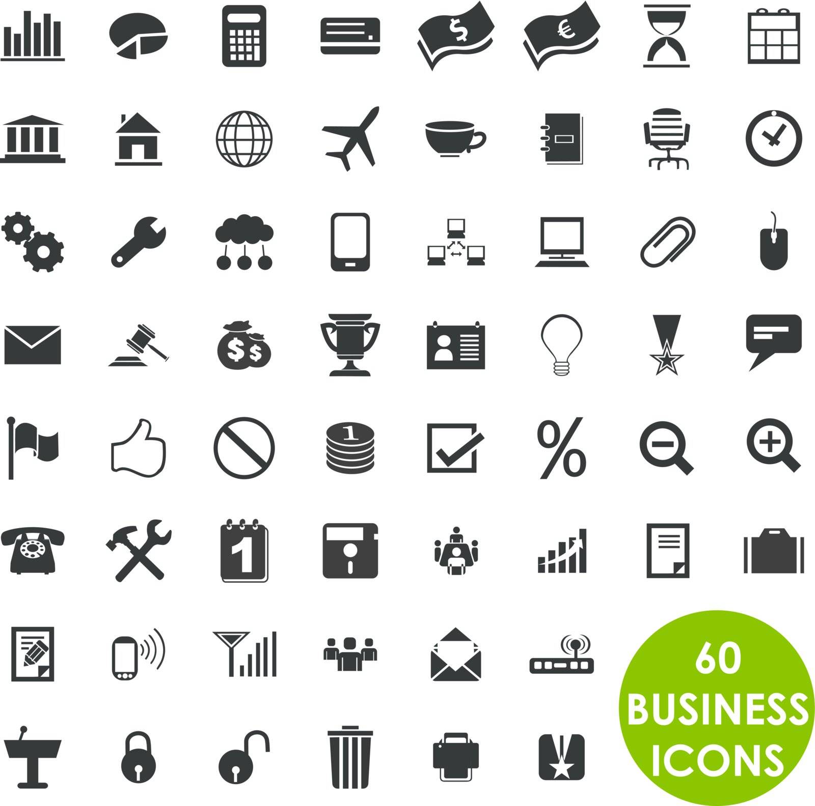 Isolated business icons. 60 of them