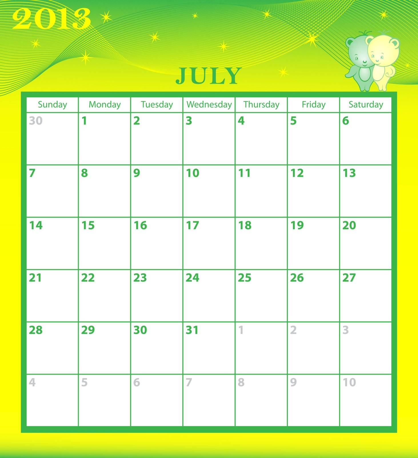 Calendar 2013 July by toots