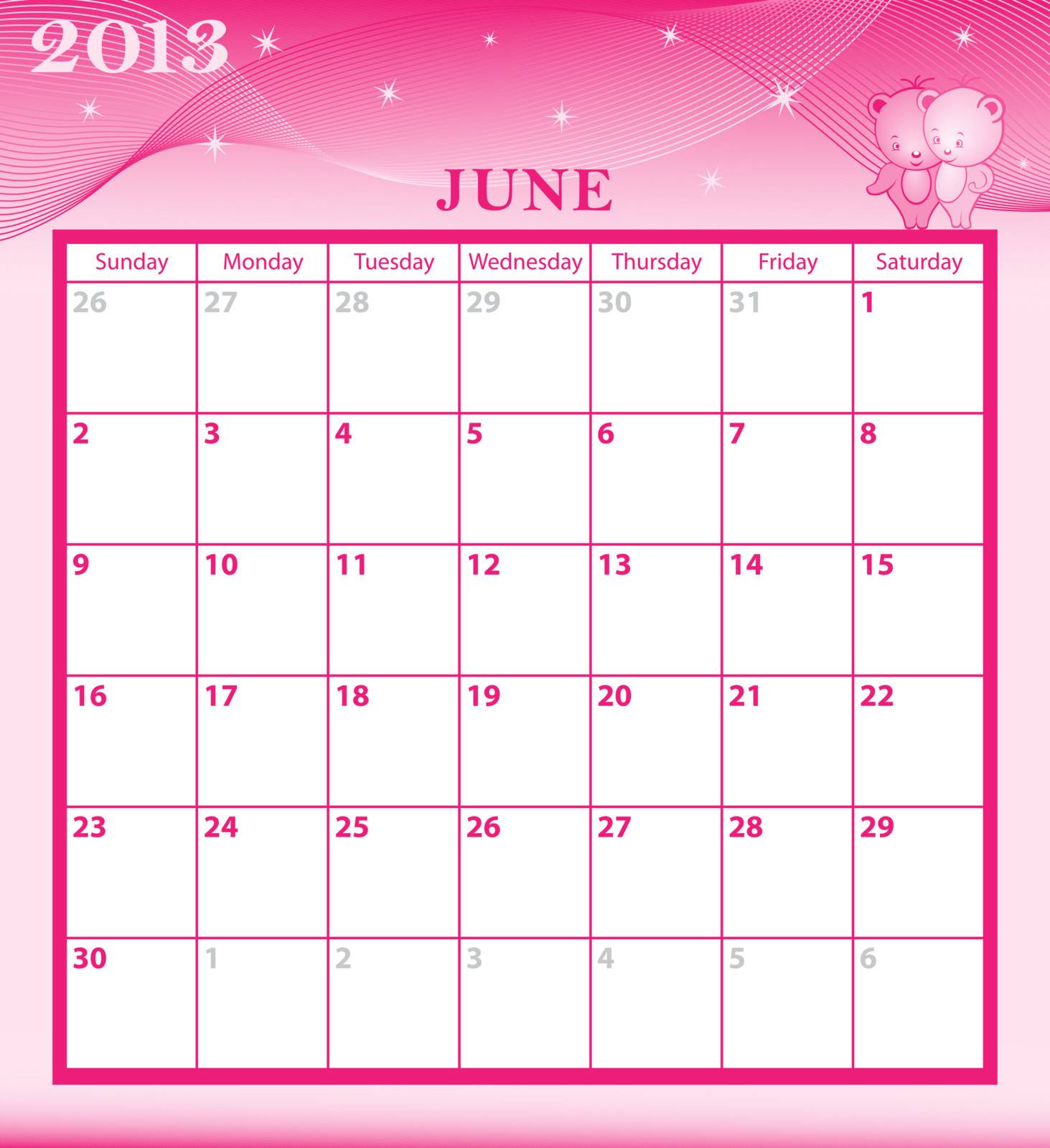 Calendar 2013 June by toots