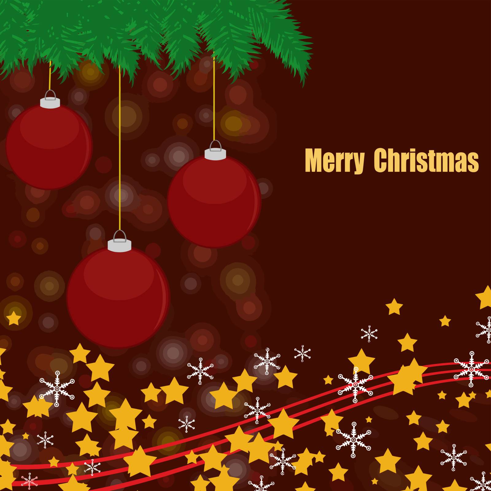 Christmas background with red balls and defocused lights, vector illustration