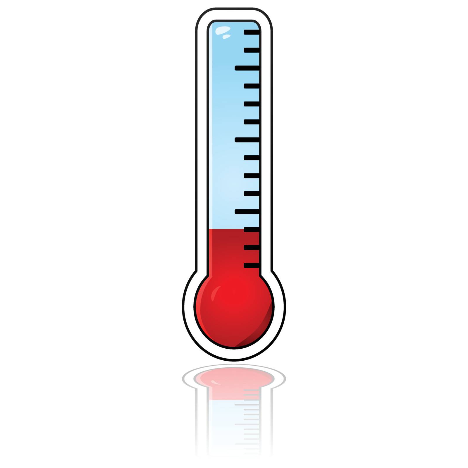 Glossy illustration showing a thermometer reflected over a white background