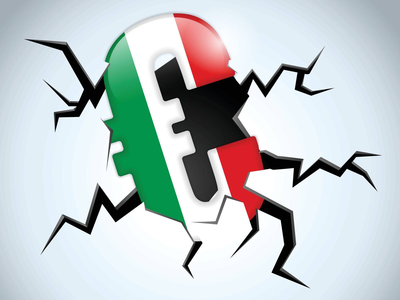 Vector - Euro Money Crisis Italy Flag Crack on the Floor