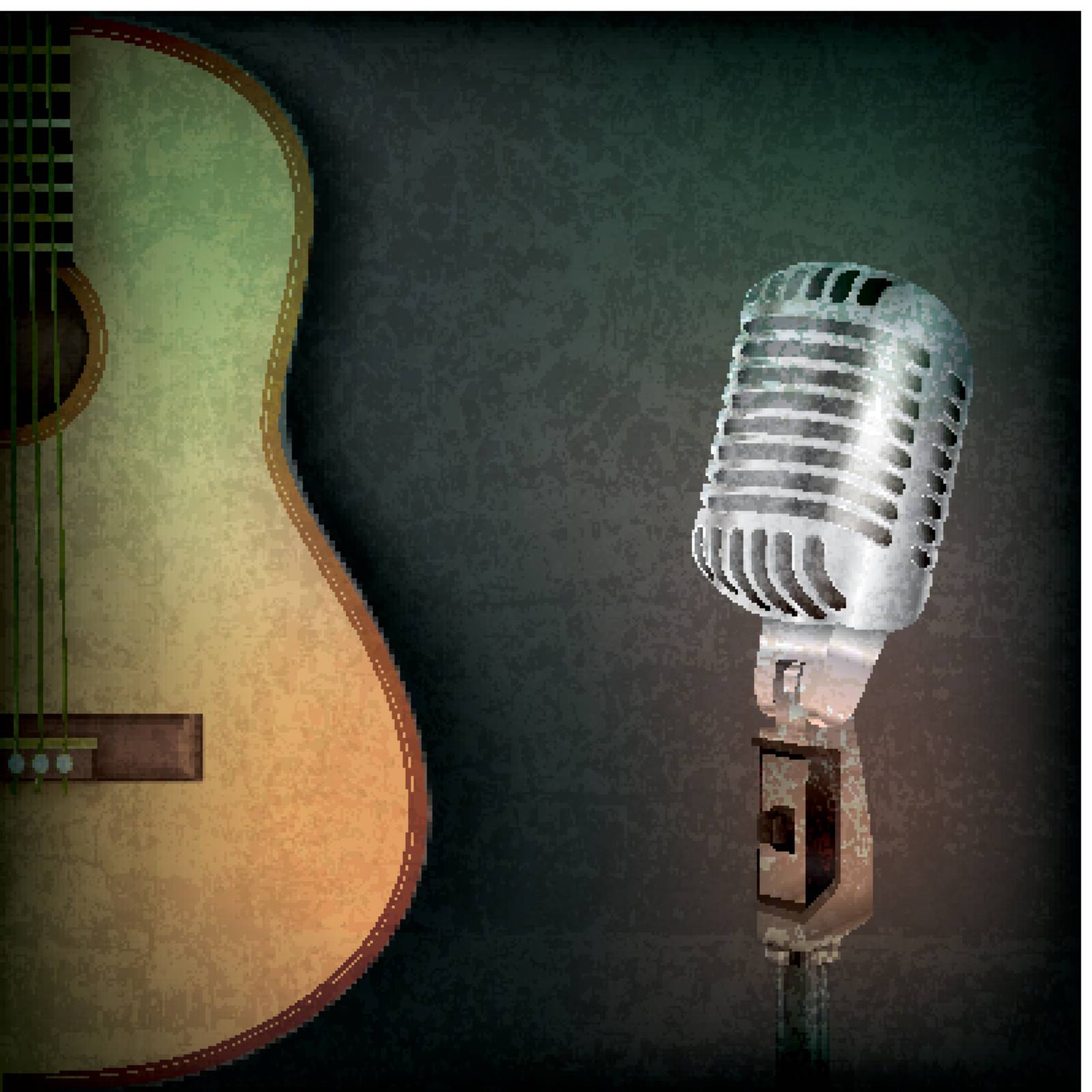 abstract music background with retro microphone and guitar by lem