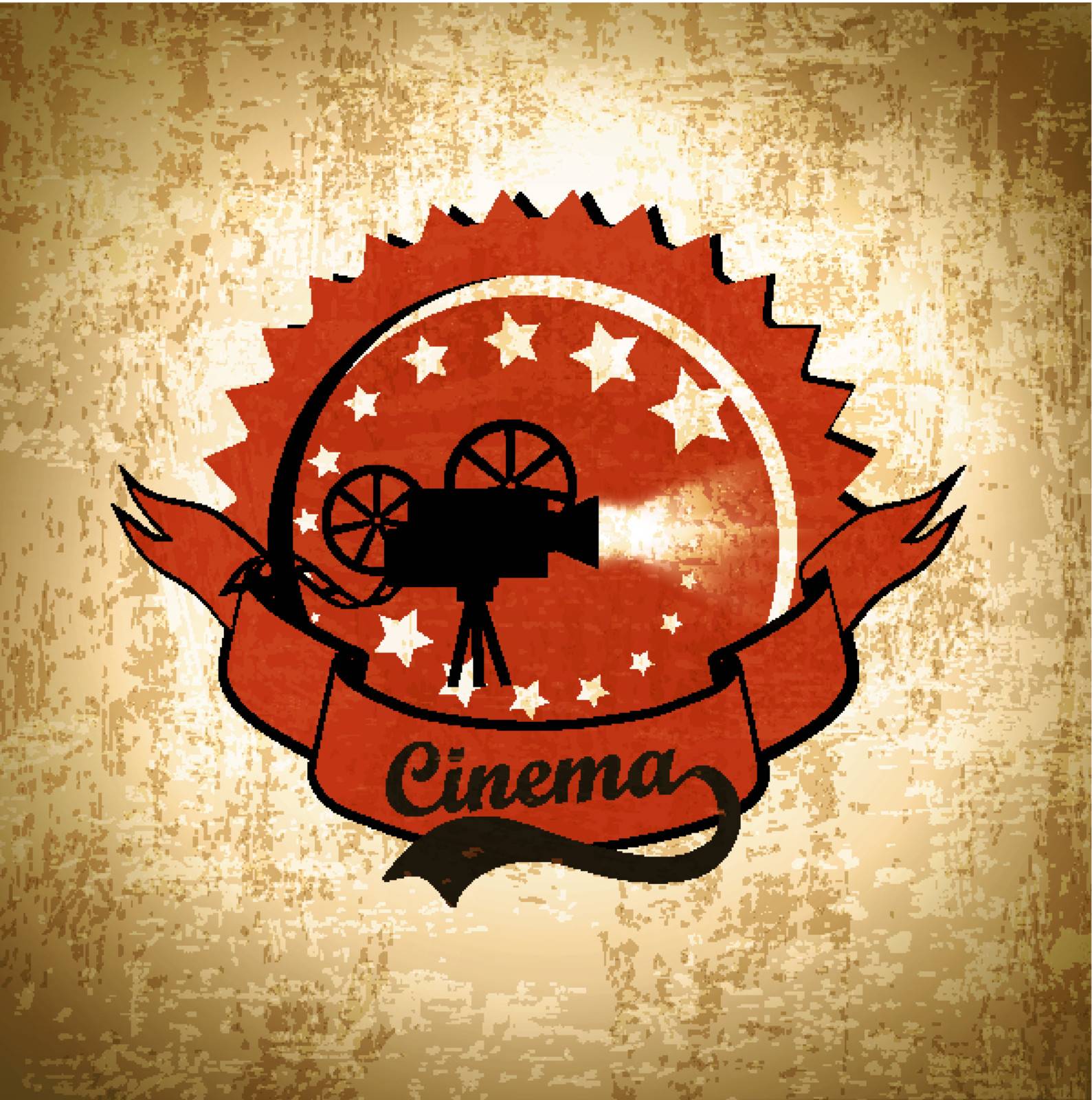 Retro Cinema Background With Old Movie Camera Label In Black and Red
