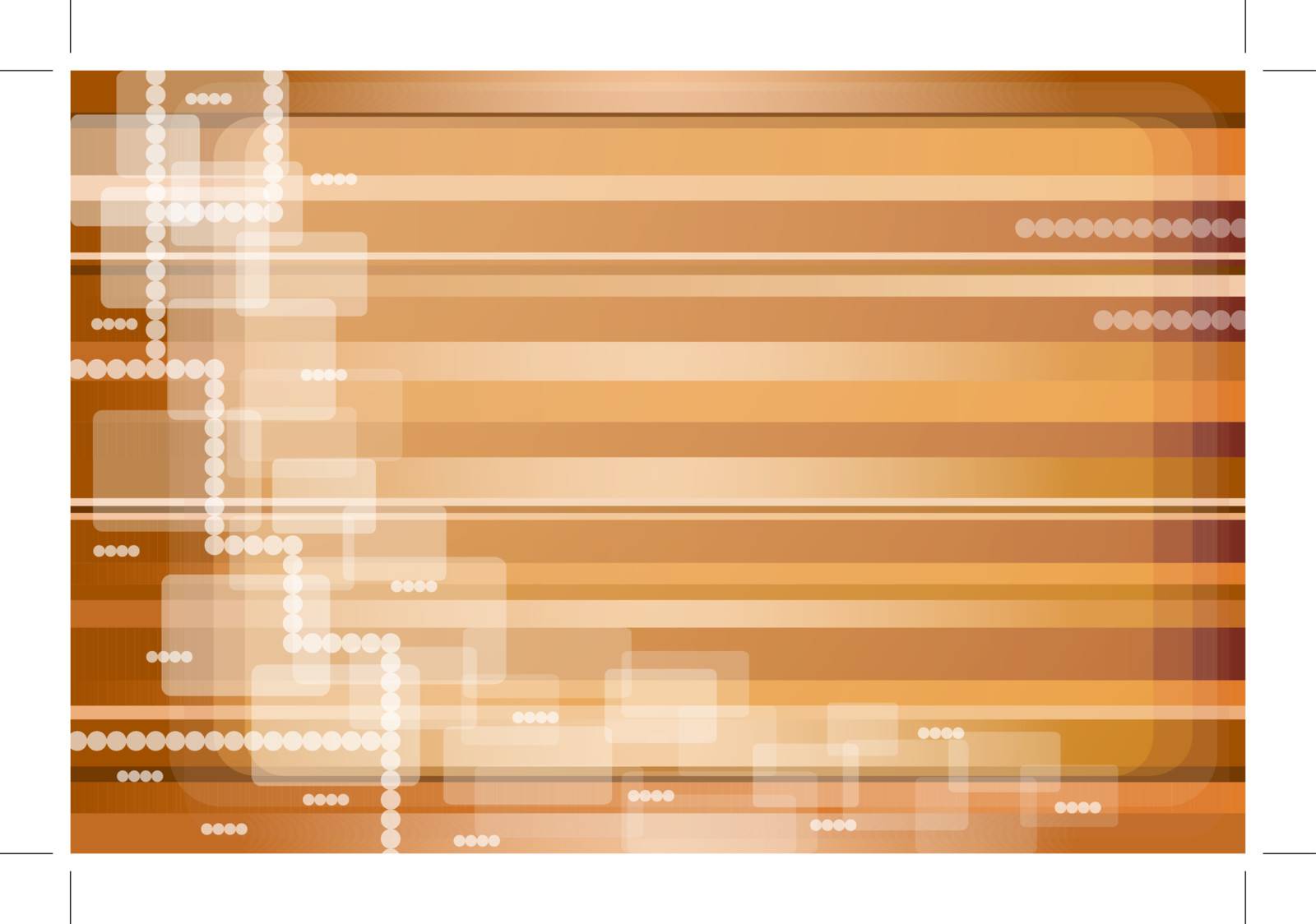 Abstract pattern on a gold and brown striped background with transparent squares and circles. Copy space for text.