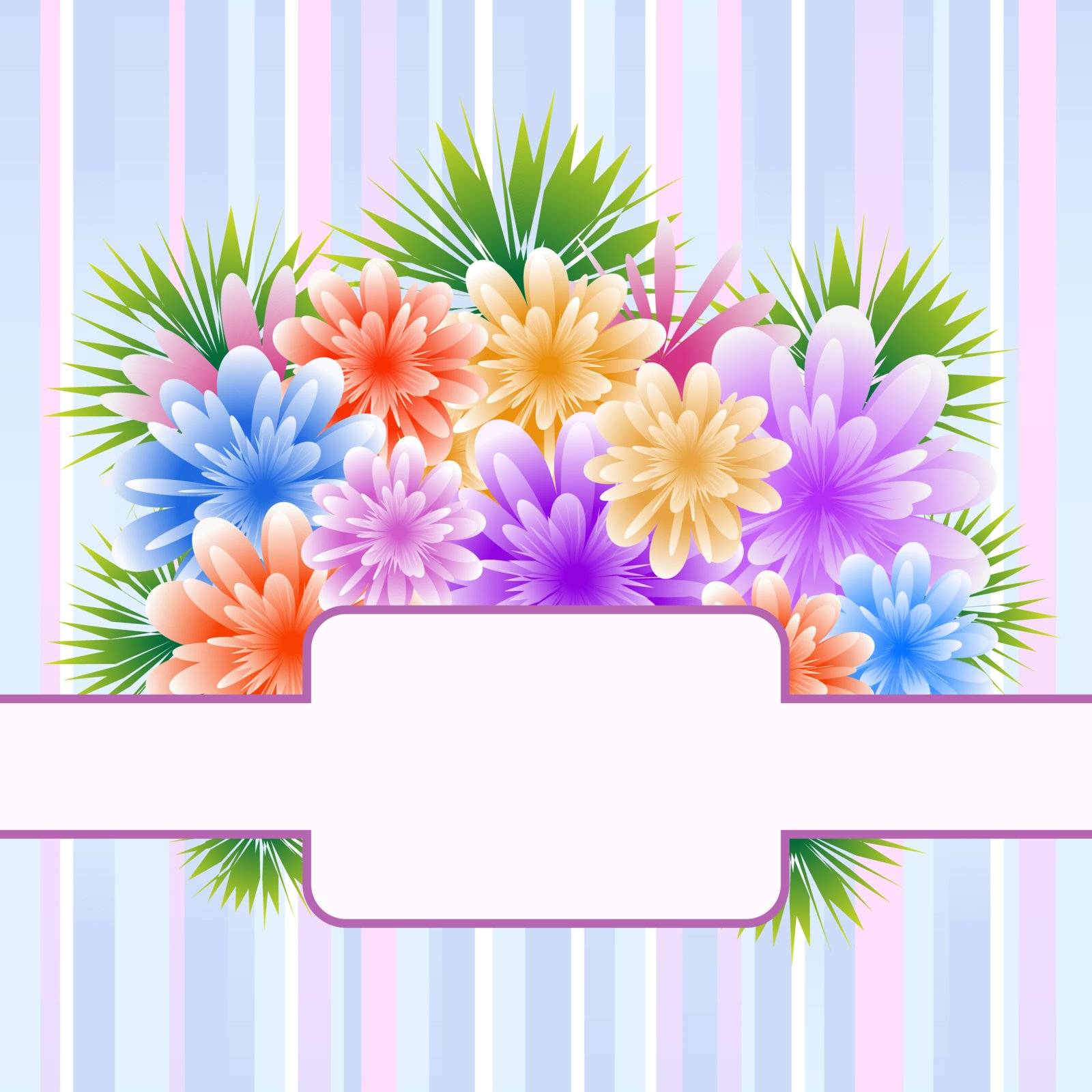 Flowers for mothers day, anniversary or birthday celebration set on a striped background. Copy space for text.