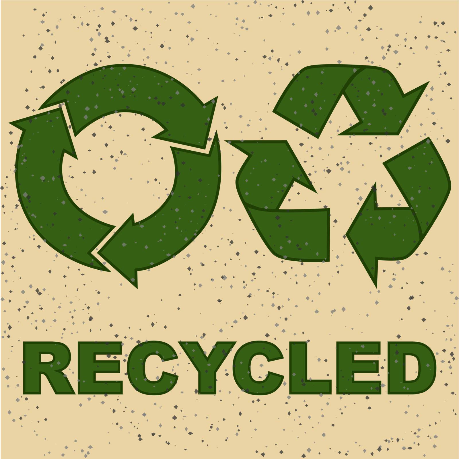 Concept illustration showing two recycling signs on a recycled paper texture