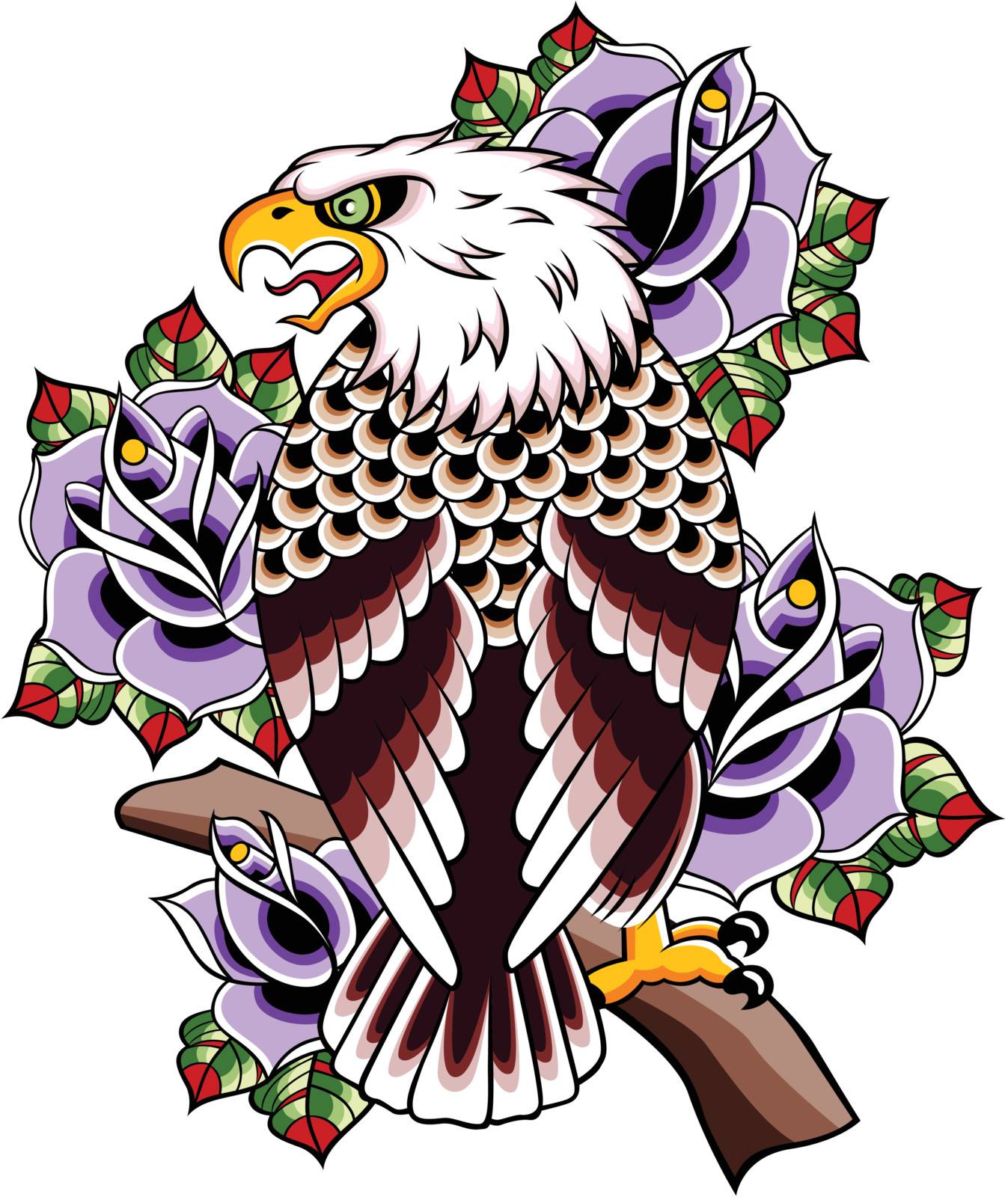eagle rose tattoo by pauljune