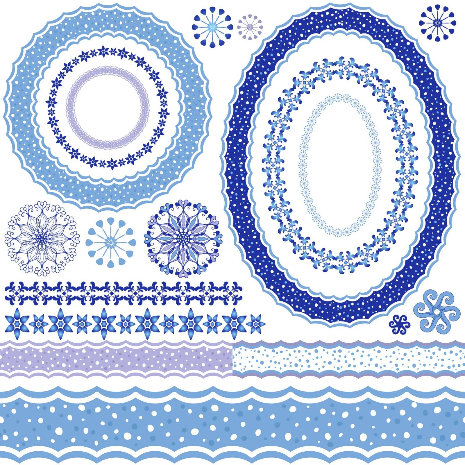 Set of blue Christmas frames and seamless pattern on a white (vector)