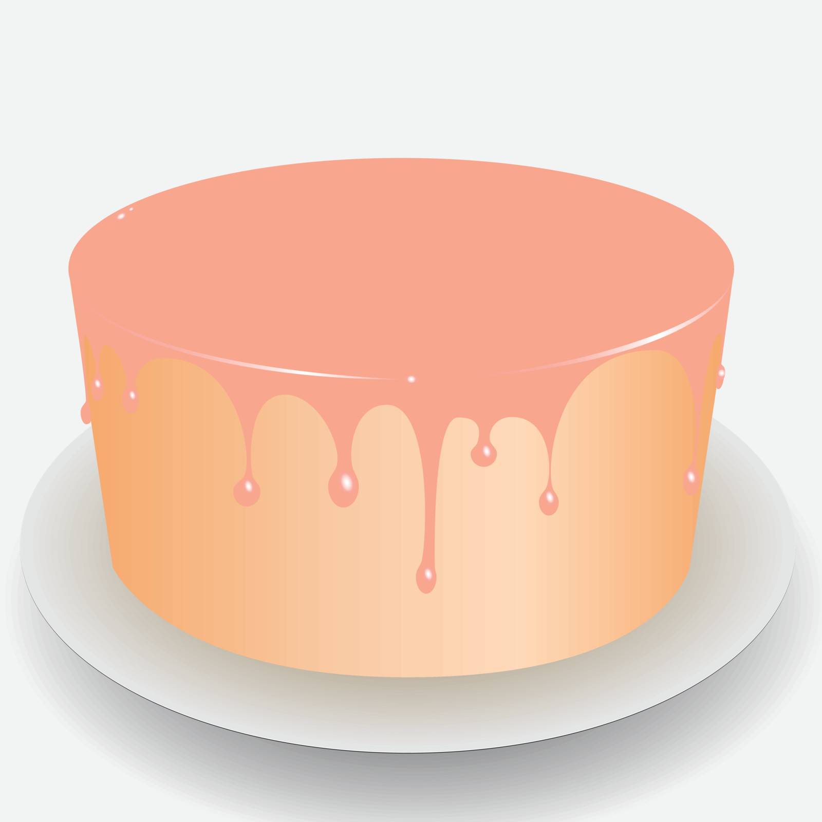Cake with pink icing flowing down along the edge. Vector illustration.