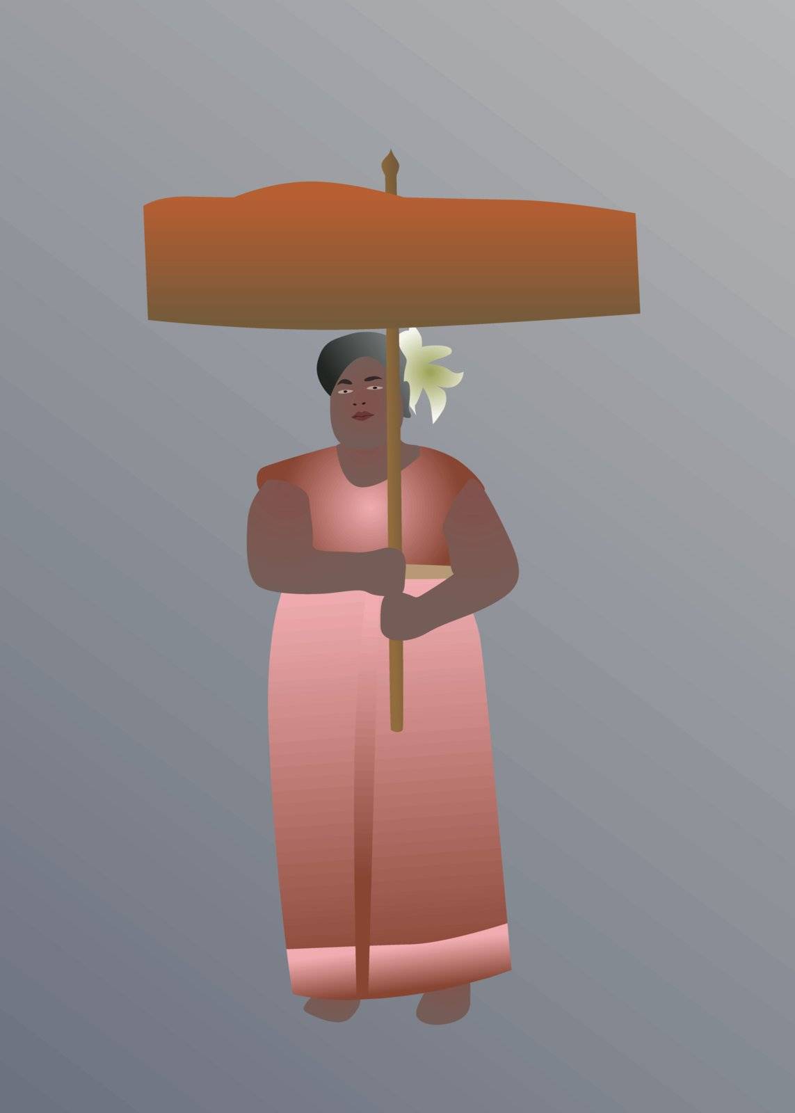 Vector illustration of fat woman in Thai traditional dress holding sign