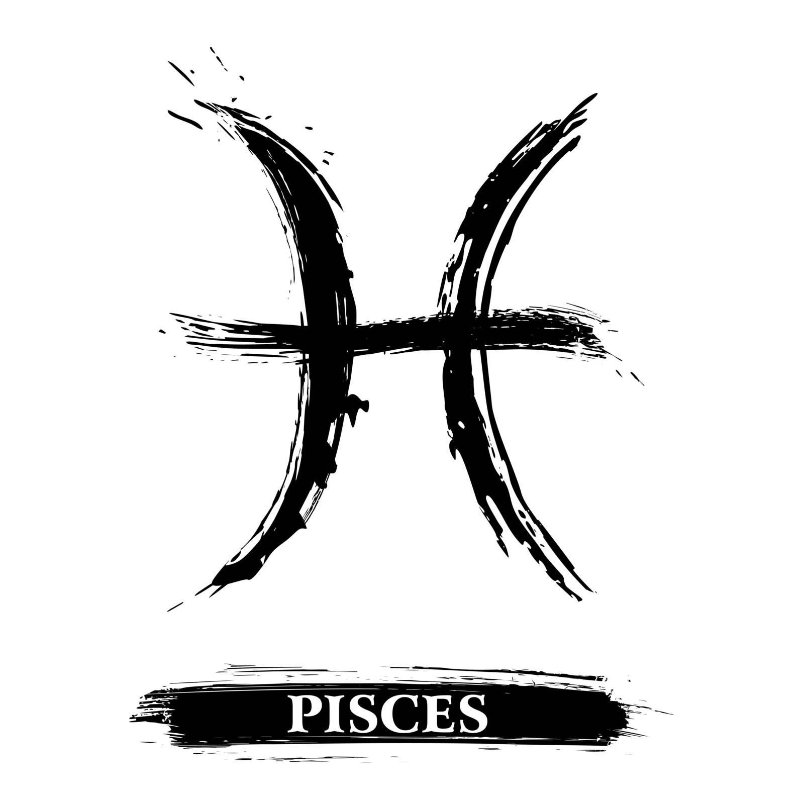 Zodiac sign Pisces created in grunge style