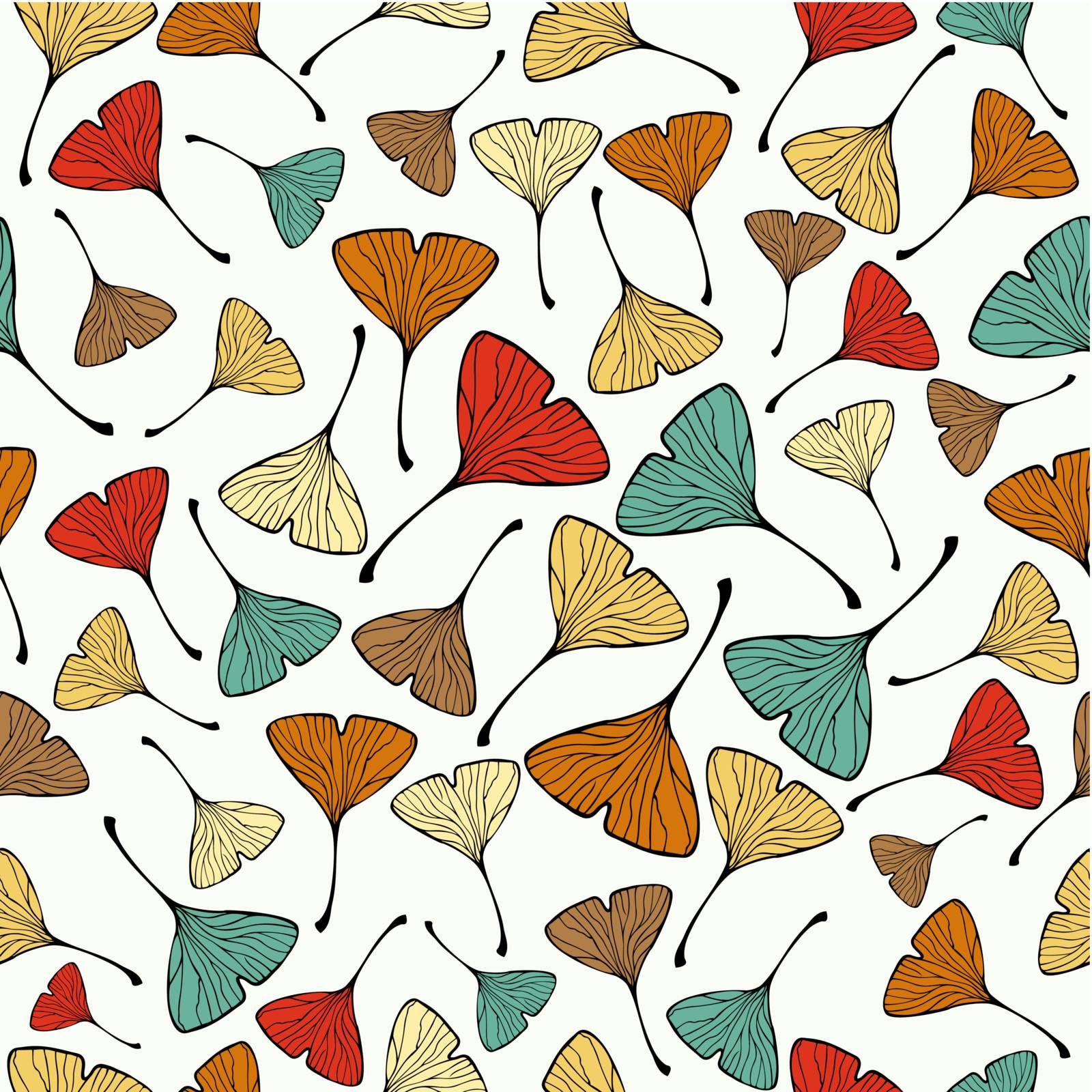 Sketch style Ginko biloba Leaf Seamless pattern background. Vector file layered for easy manipulation and custom coloring