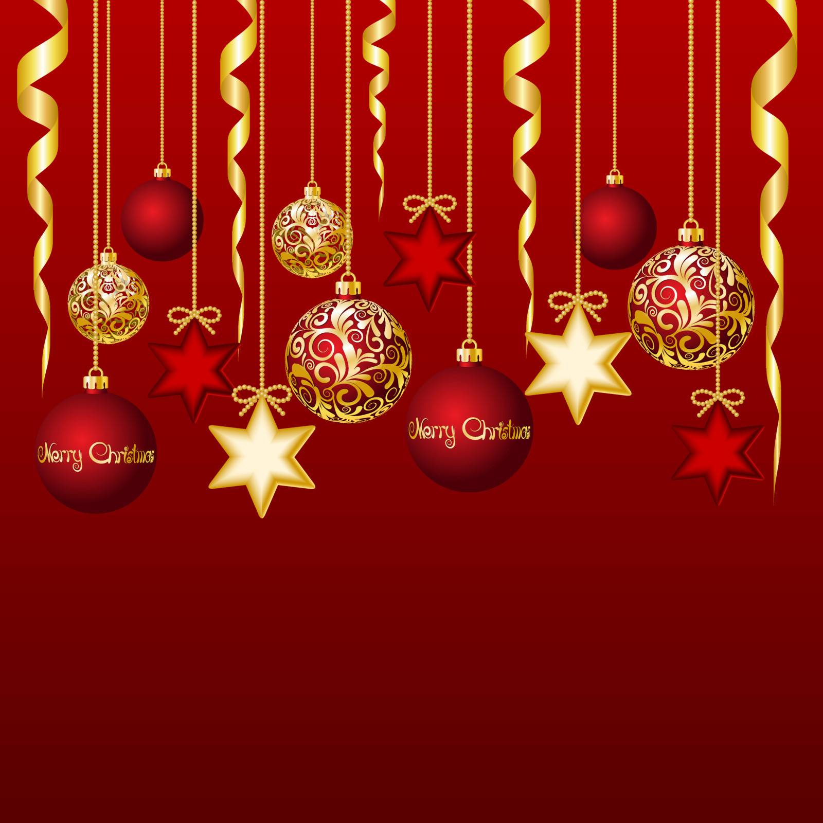 Red card with christmas balls, vector illustration