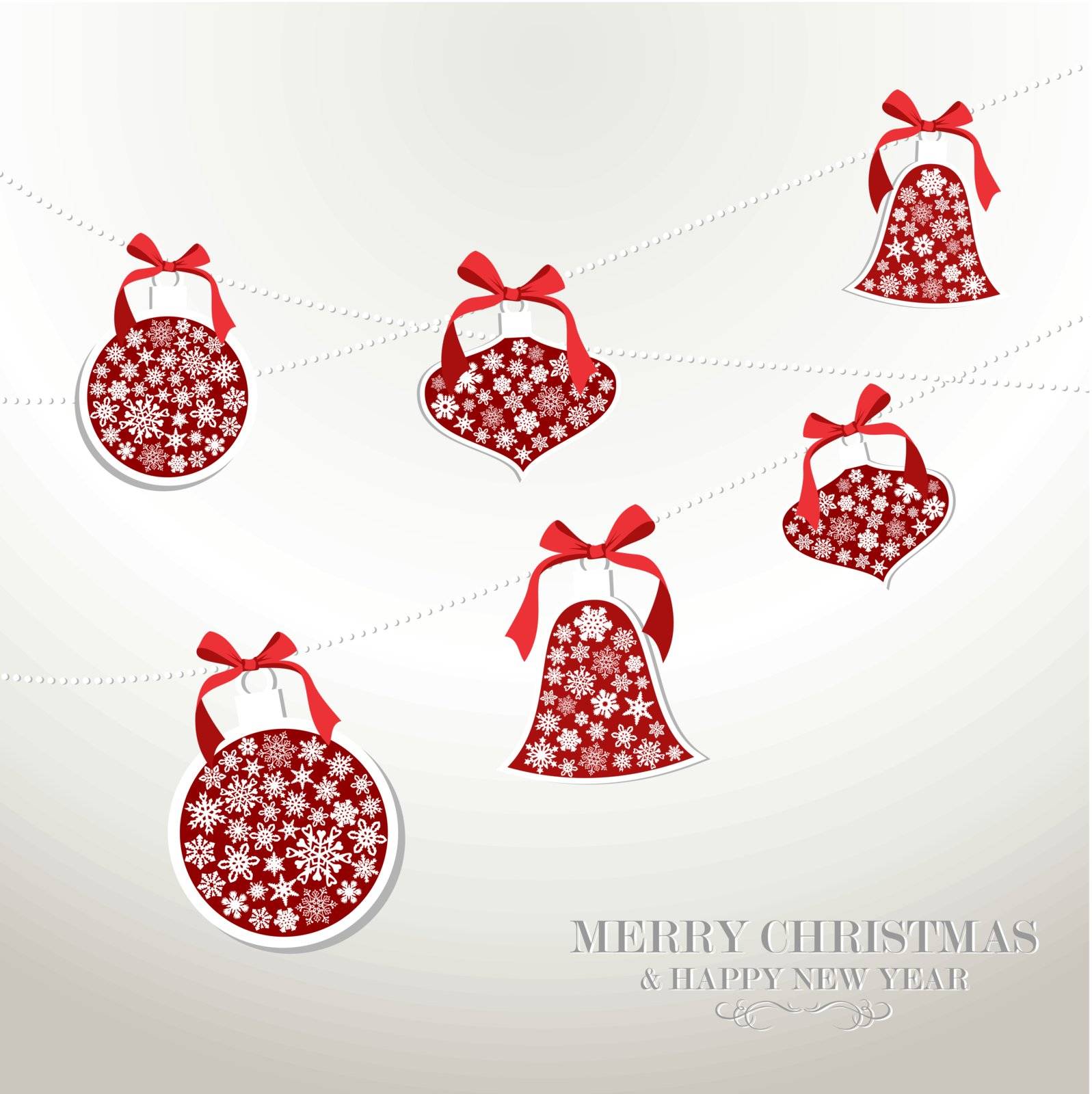 Merry Christmas and Happy new year snowflakes baubles greeting card. Vector illustration layered for easy manipulation and custom coloring.