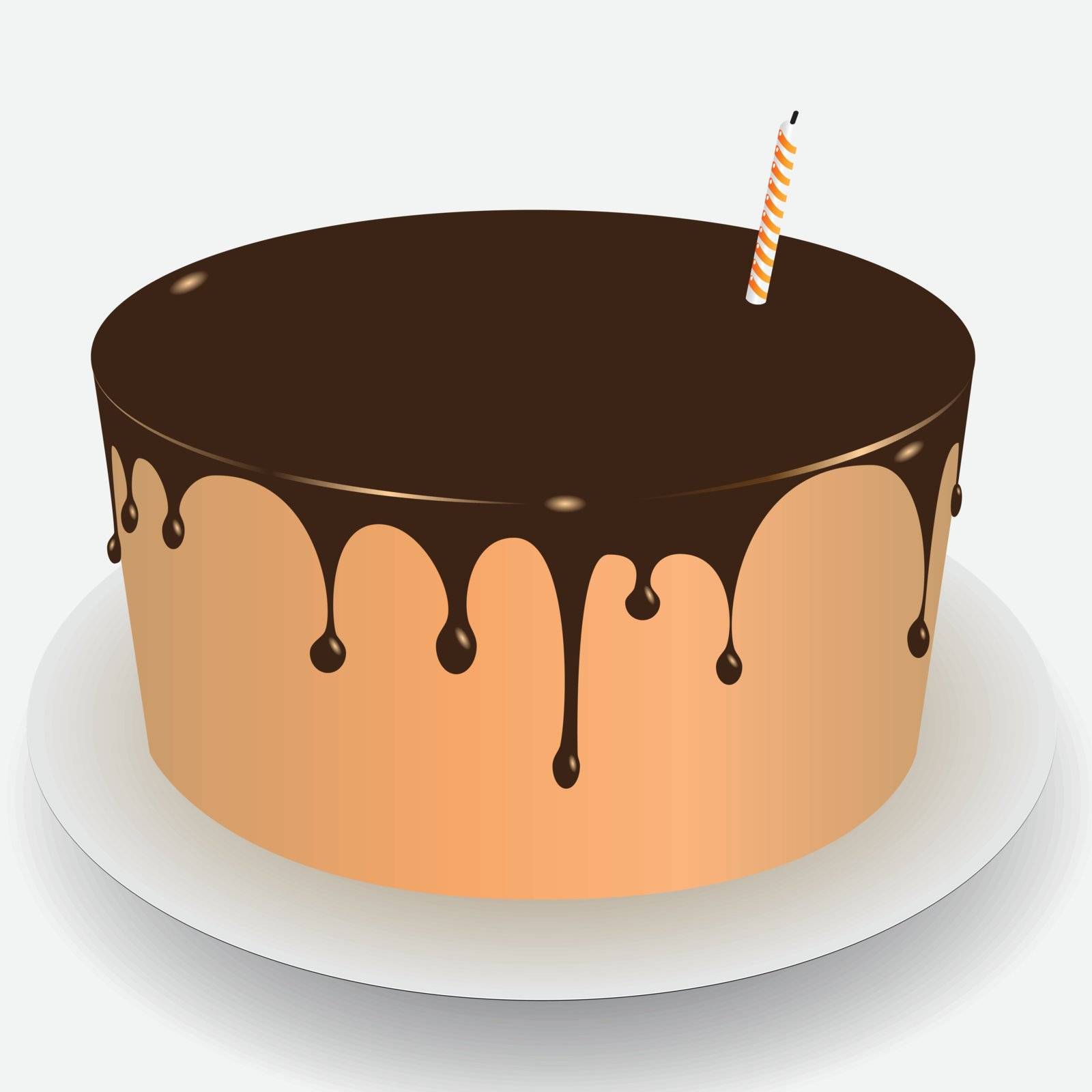 Cake with chocolate icing for the holiday. Vector illustration.