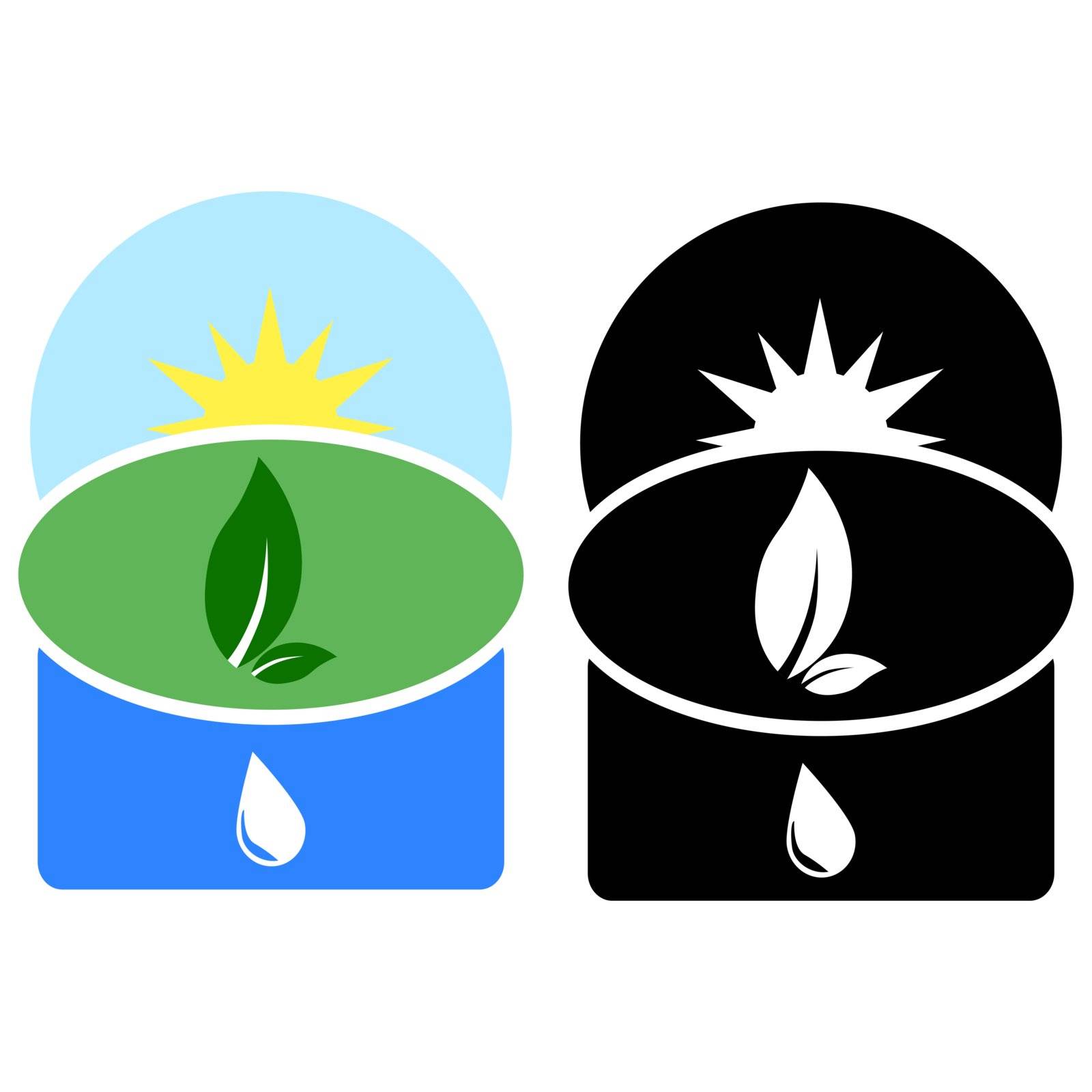 Icon showing three different natural elements: air, earth and water