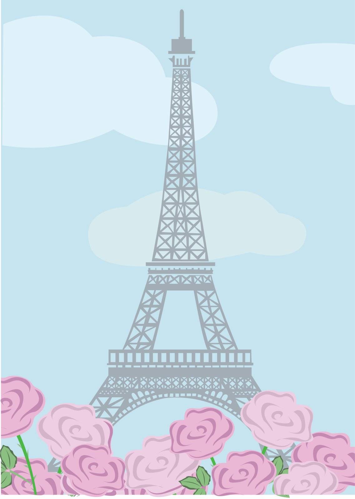 Vector illustration of Eiffel tower with roses