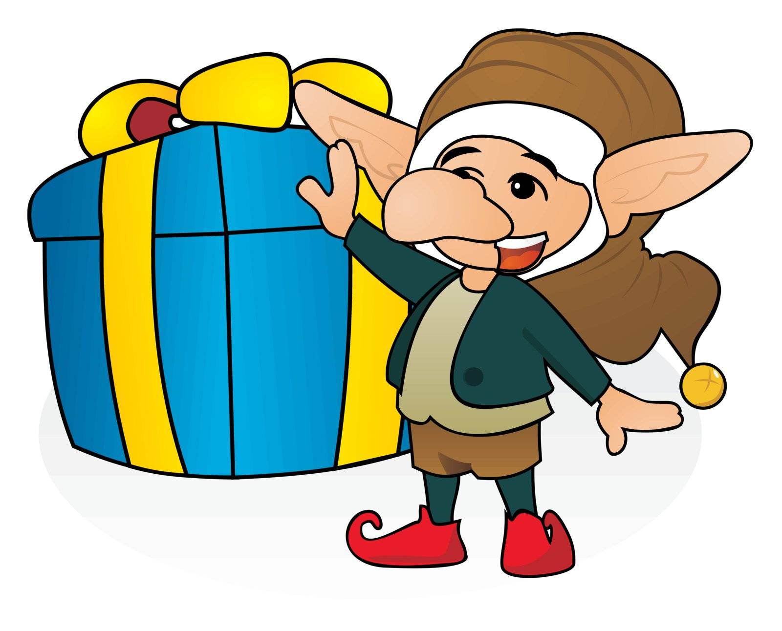 Happy gnome with huge Christmas gift