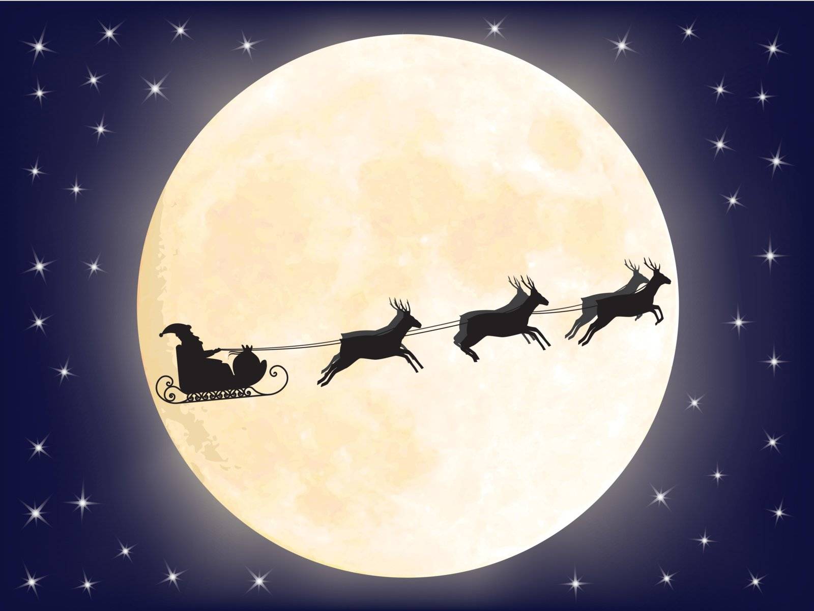 Santa Claus sleigh over full moon vector illustration