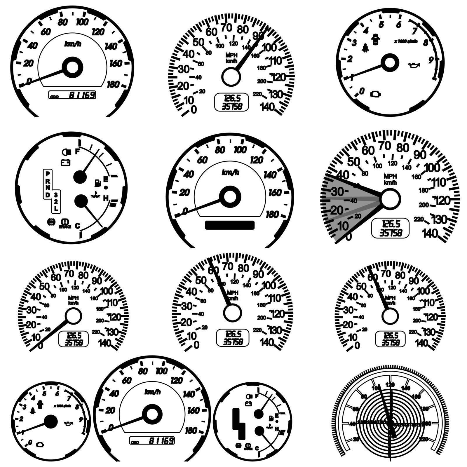 Set of car speedometers for racing design. vector illustration by aarrows