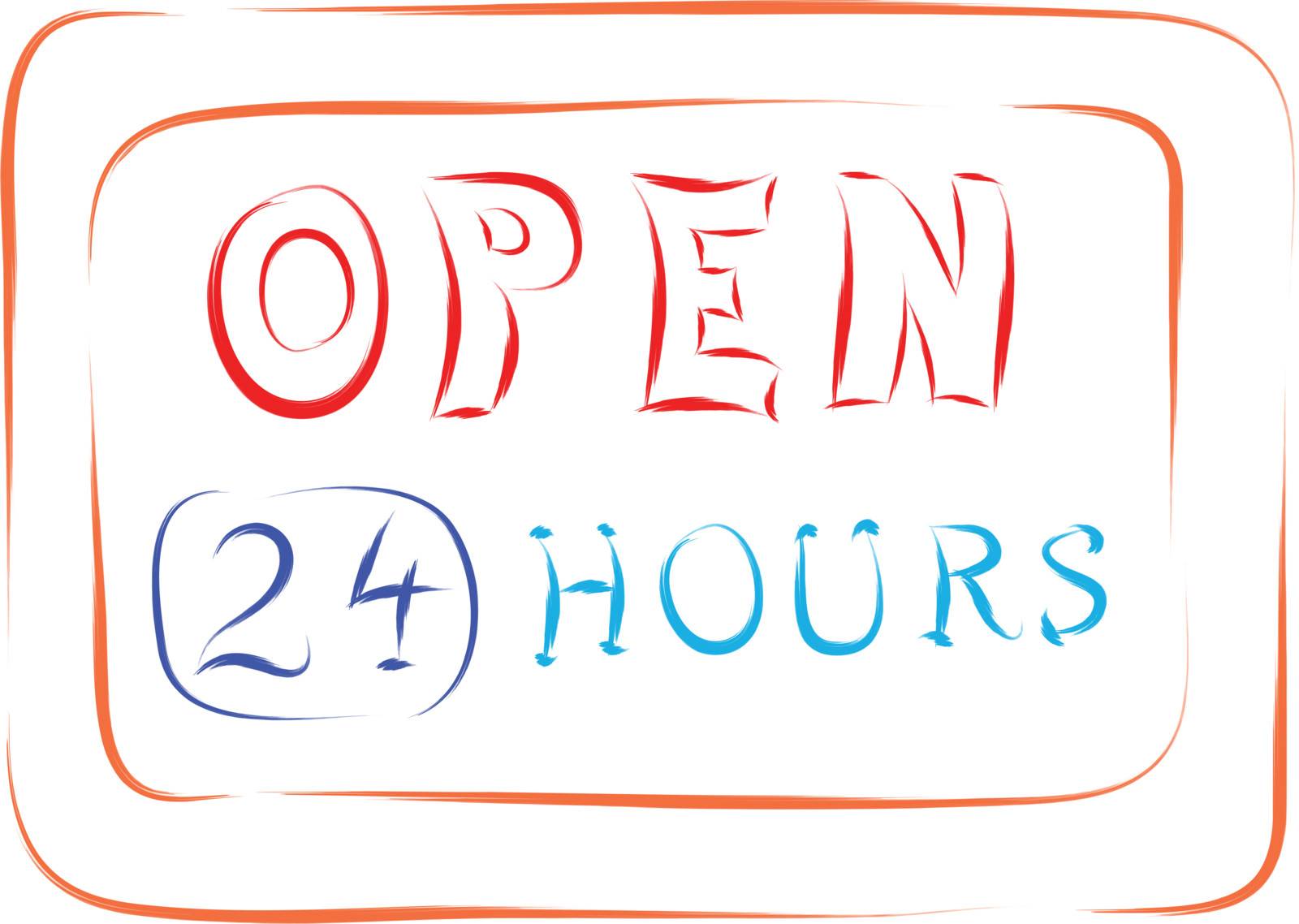 open sign, 24 hours a day vector sketch
