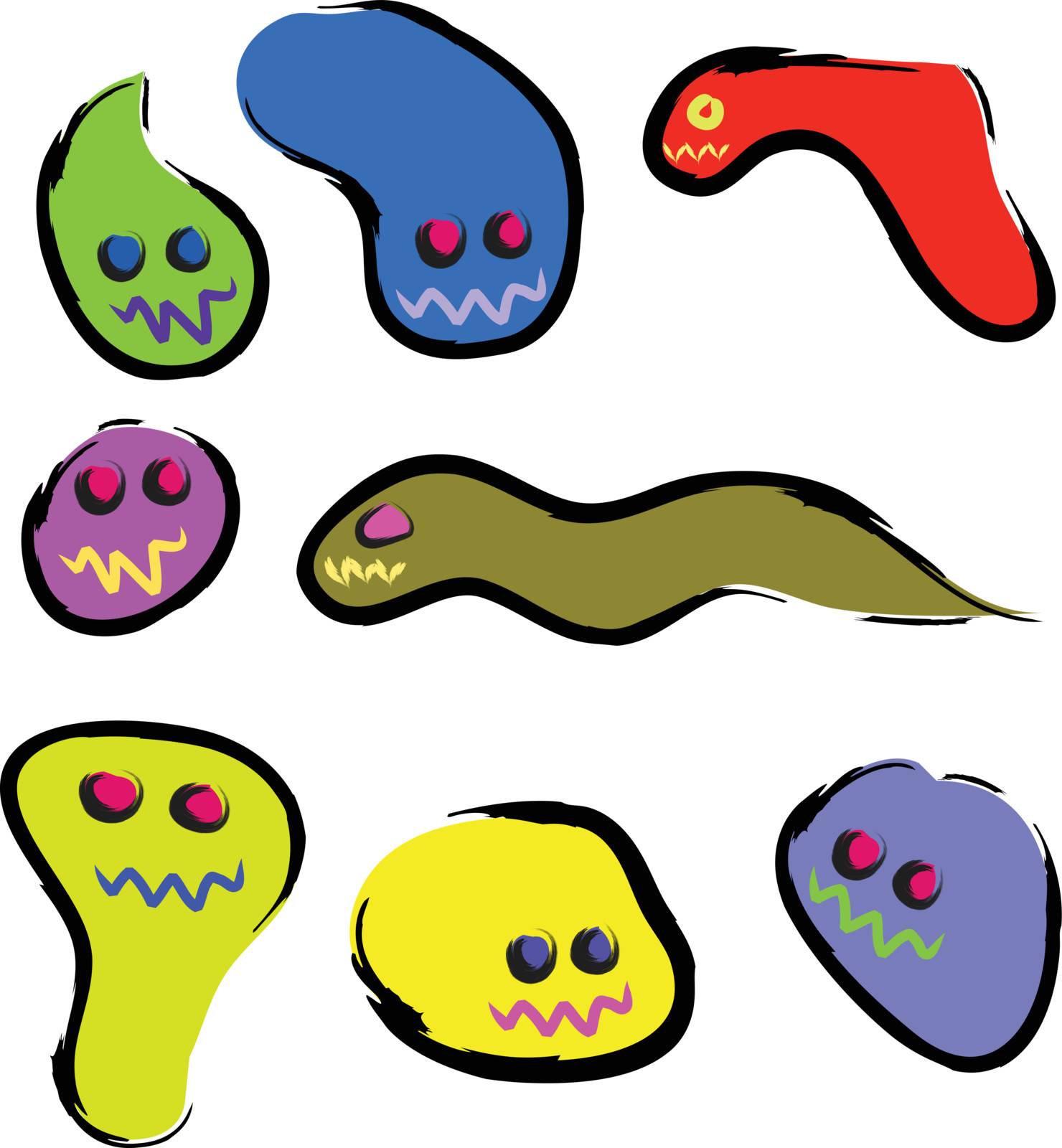 bacteria or virus cartoon sketch set