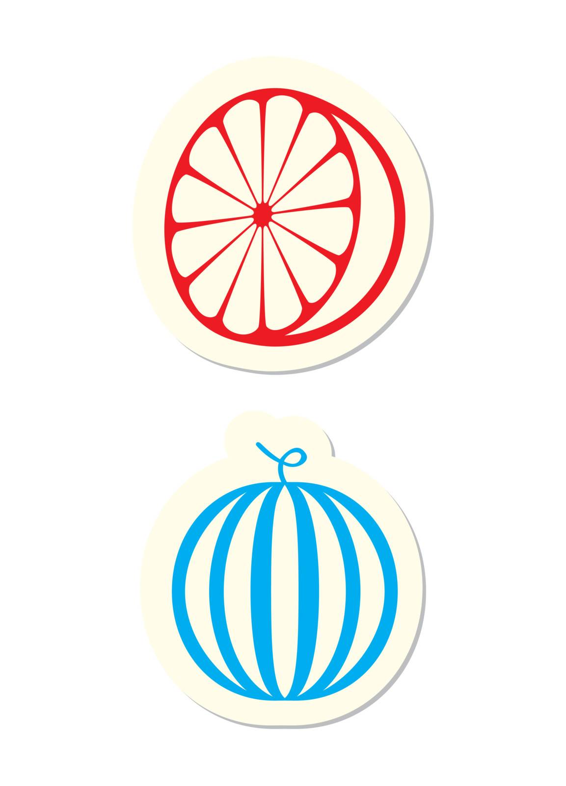 Orange and Melon Icons Isolated on White