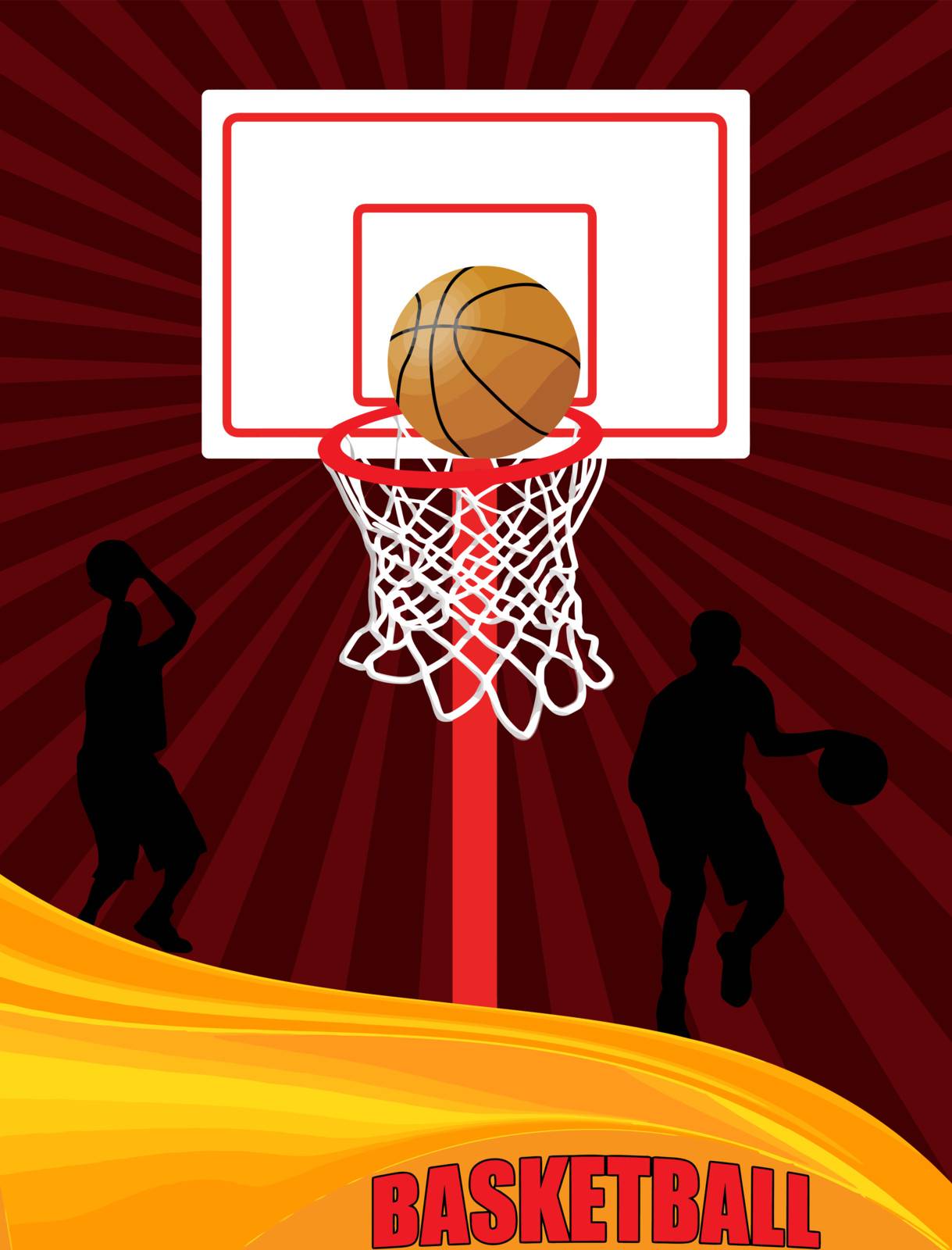 Basketball Advertising poster. Abstract sport background with players and ball, vector illustration