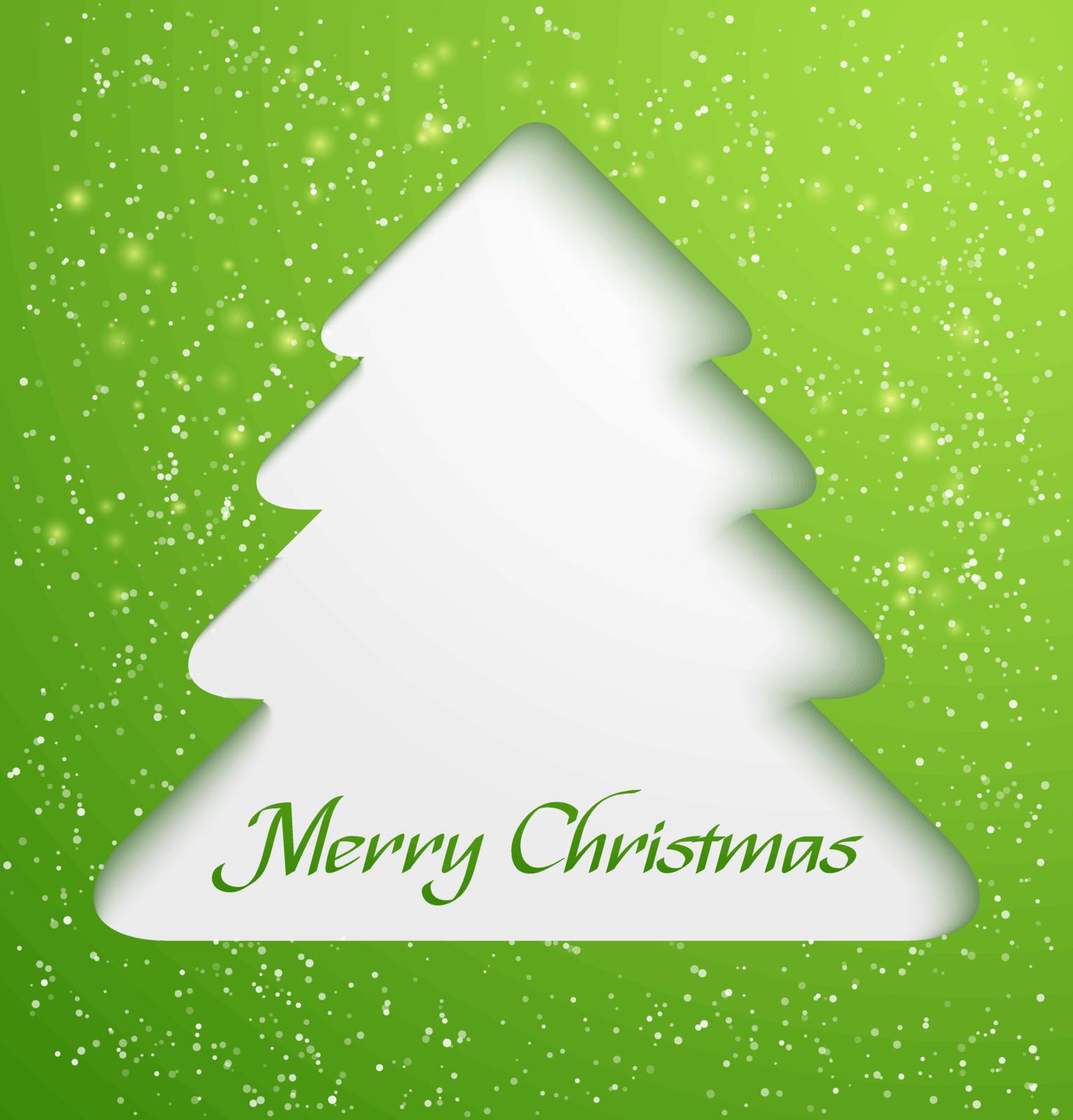 Green abstract christmas tree applique with snow particles. Vector illustration
