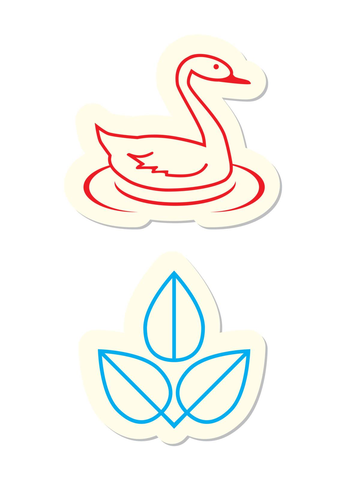 Swan and Leaf Icons Isolated on White
