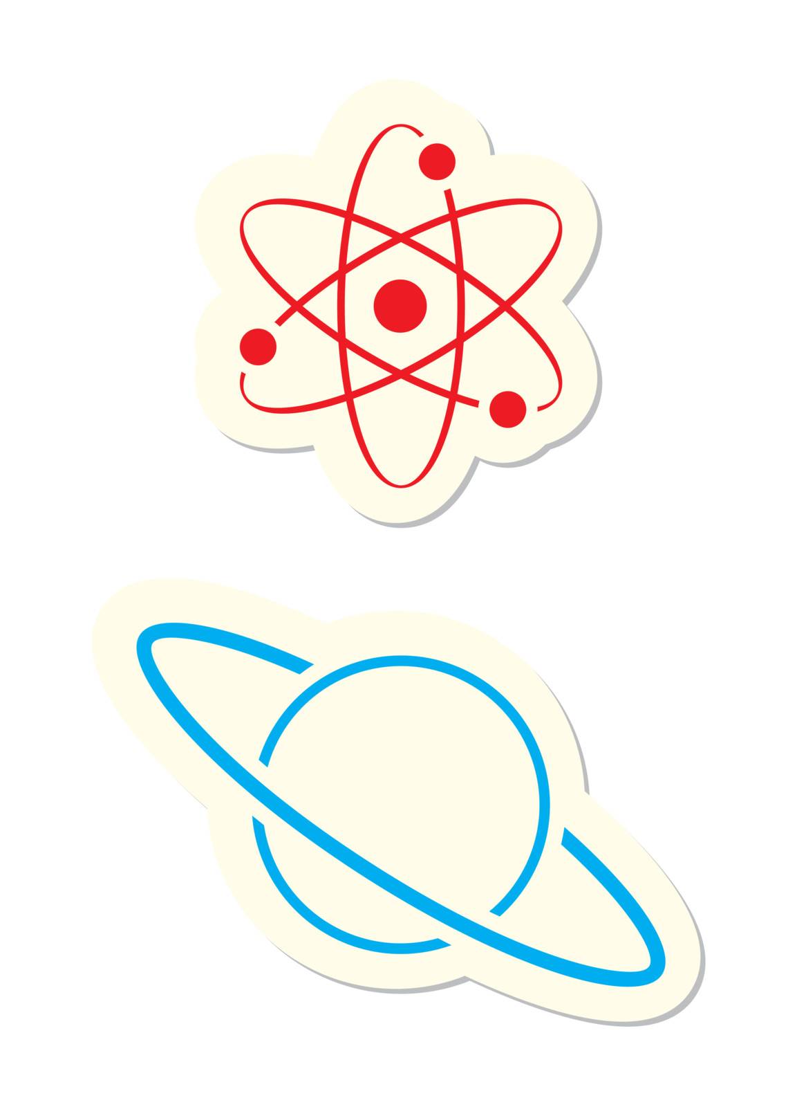 Atom and Planet Icons Isolated on White