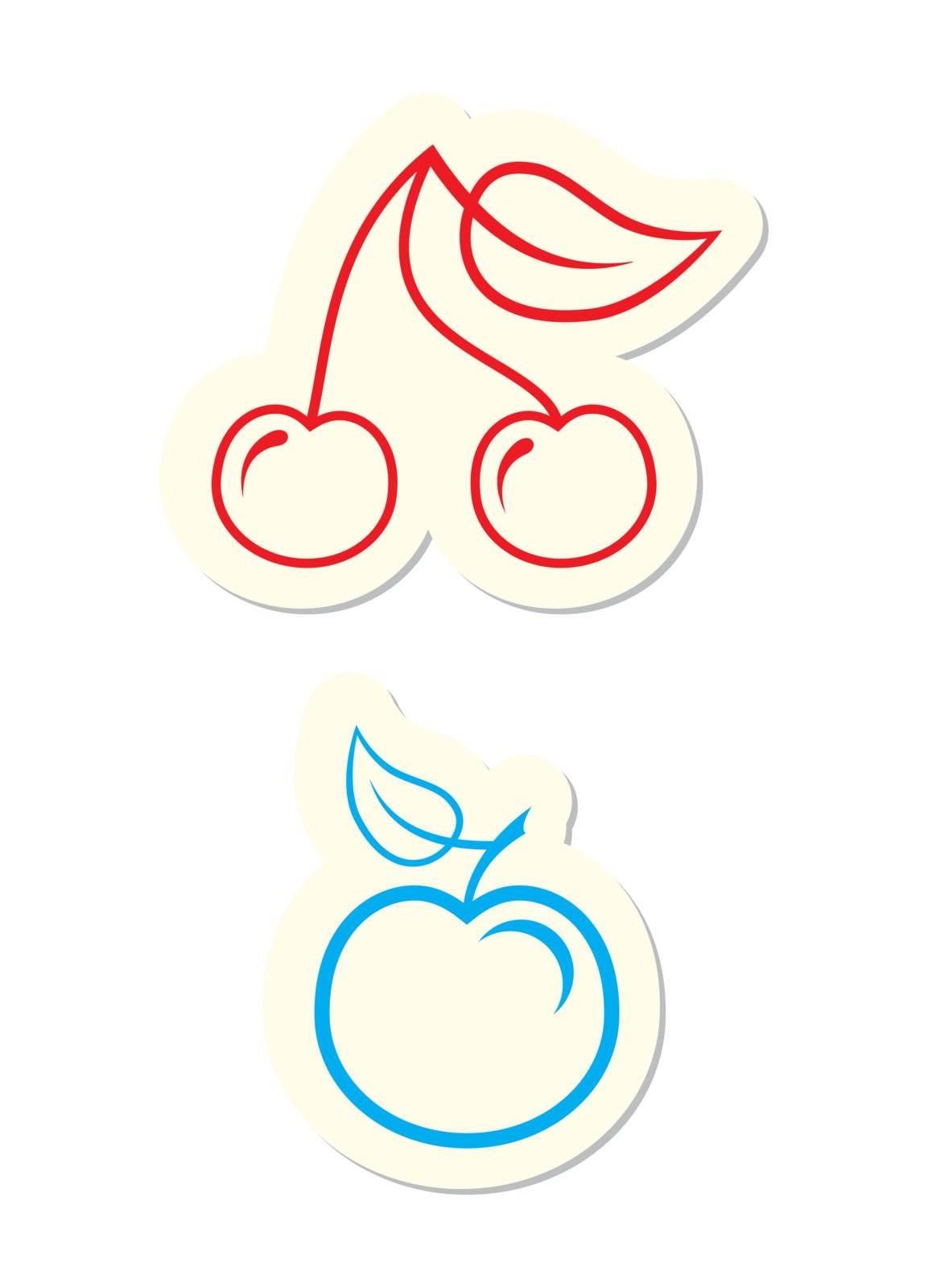 Cherry and Apple Icons Isolated on White