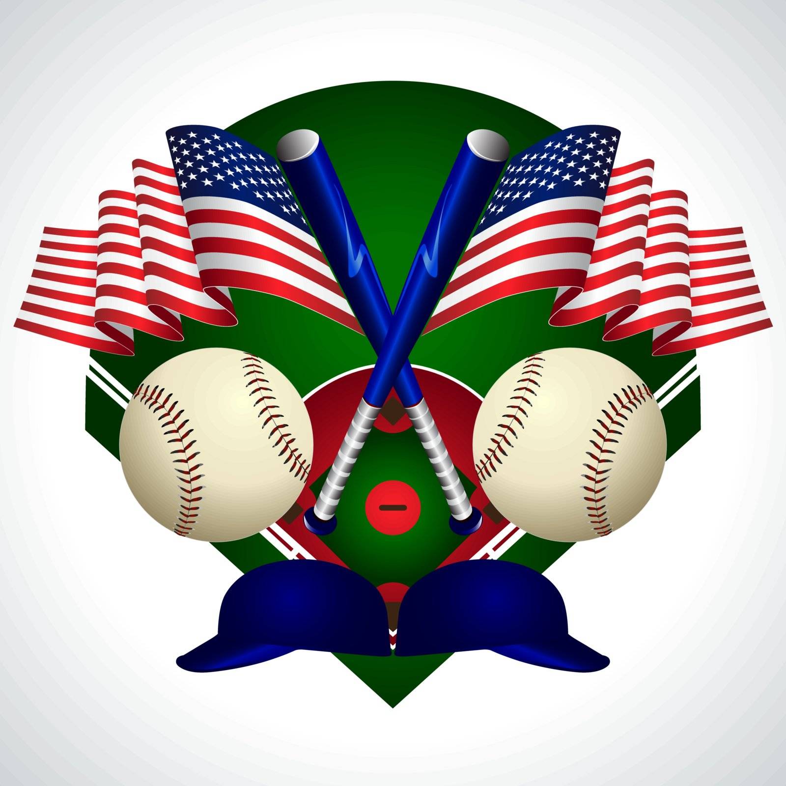 Emblem of USA flag and baseball equipment