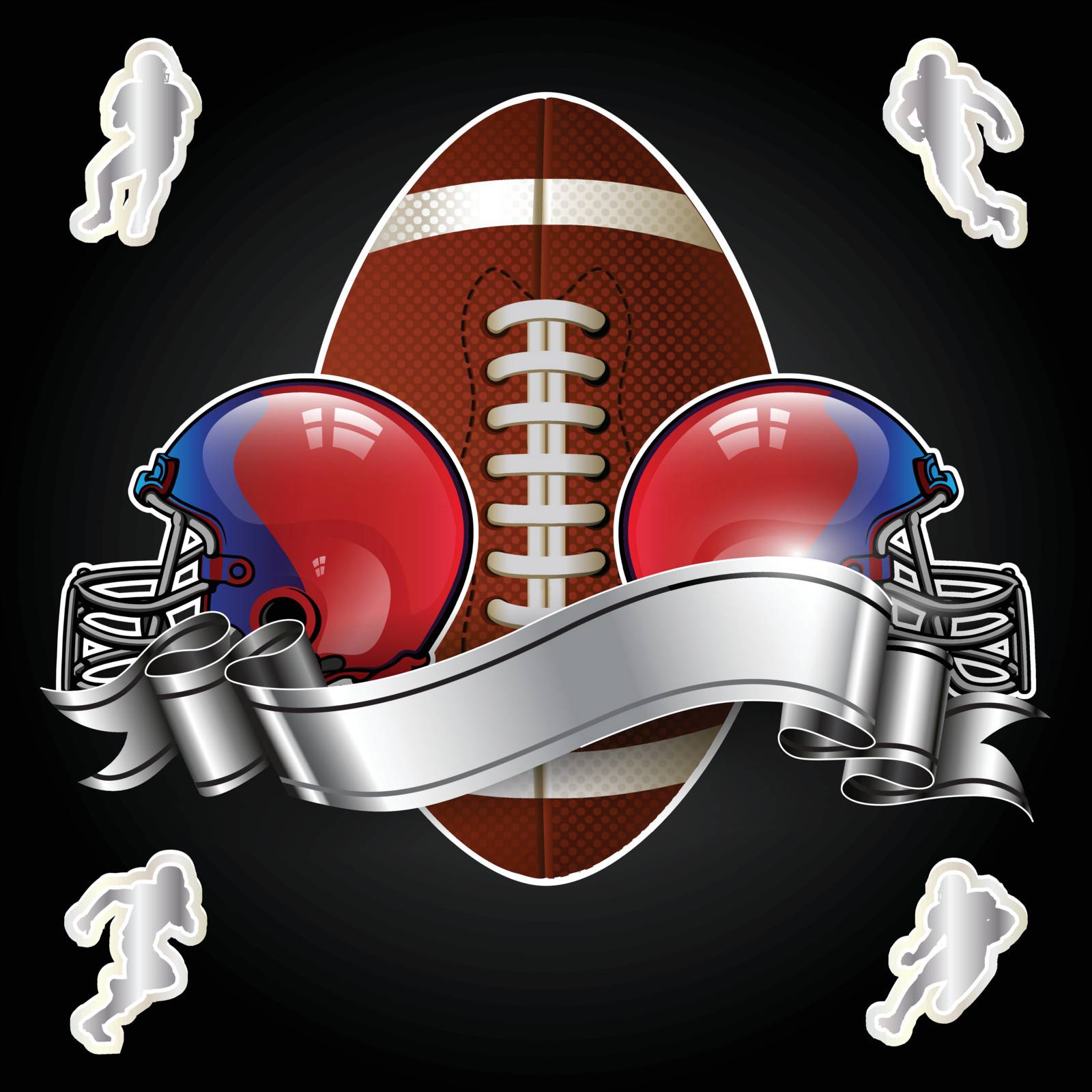 Emblem of American football with helmet on black background
