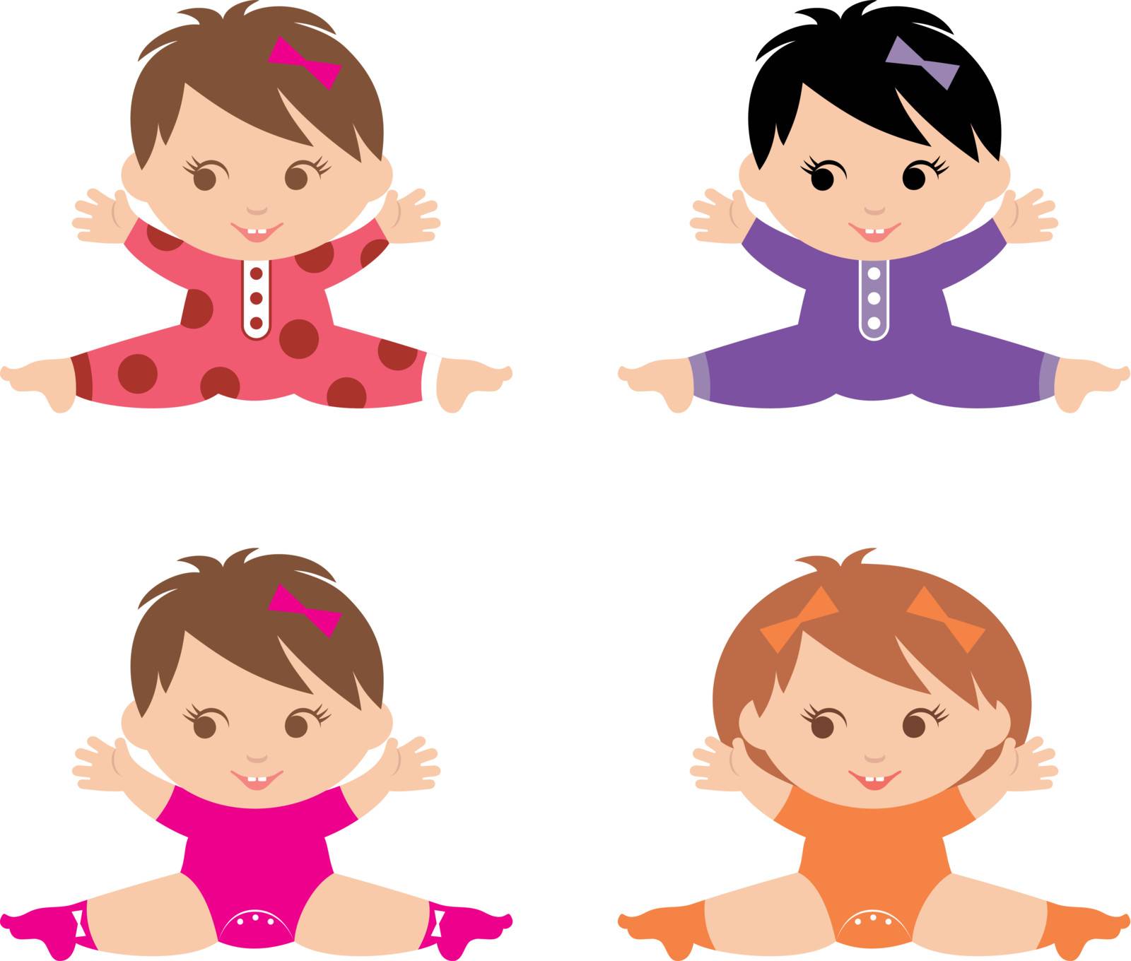 Set of little girls on a white background.
