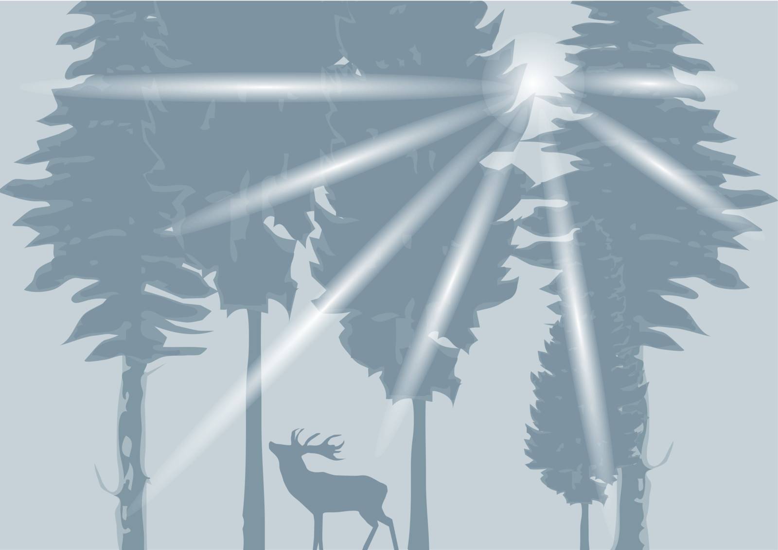 silhouette of a deer in the gray wood