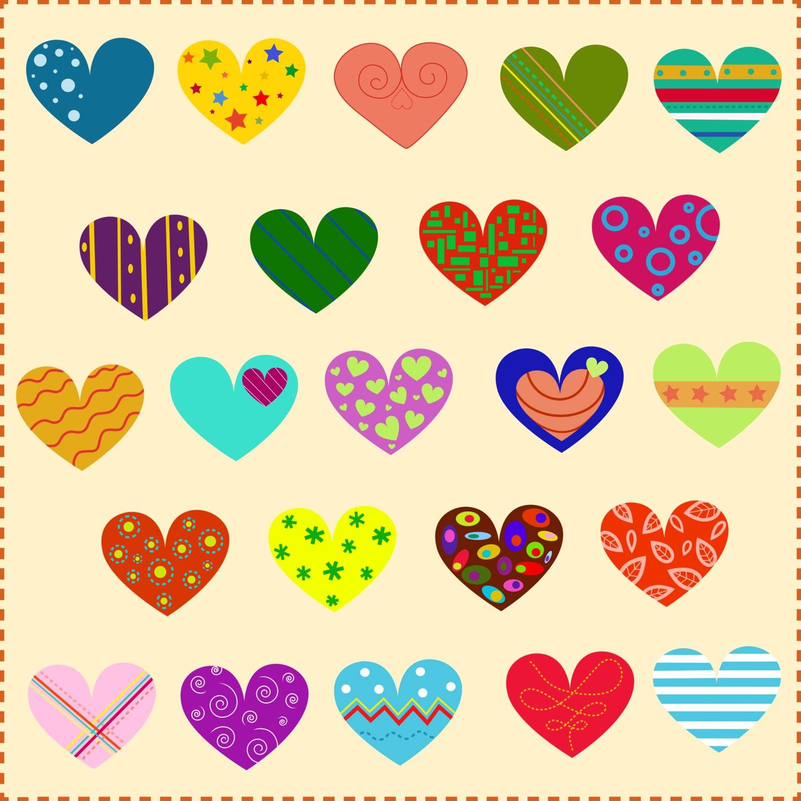 decorated hearts with different subjects and patterns
