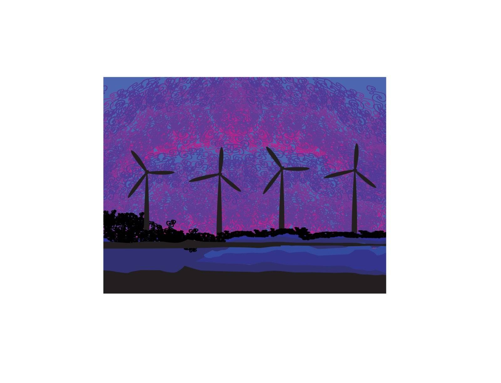 wind turbine sunset background ecosystem for design by JackyBrown